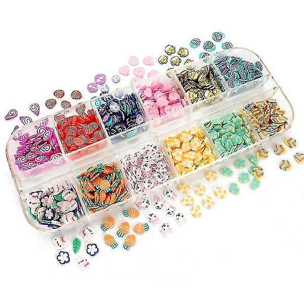 12 grids soft polymer clay mini rabbit carrot egg flower resin fillings crafts