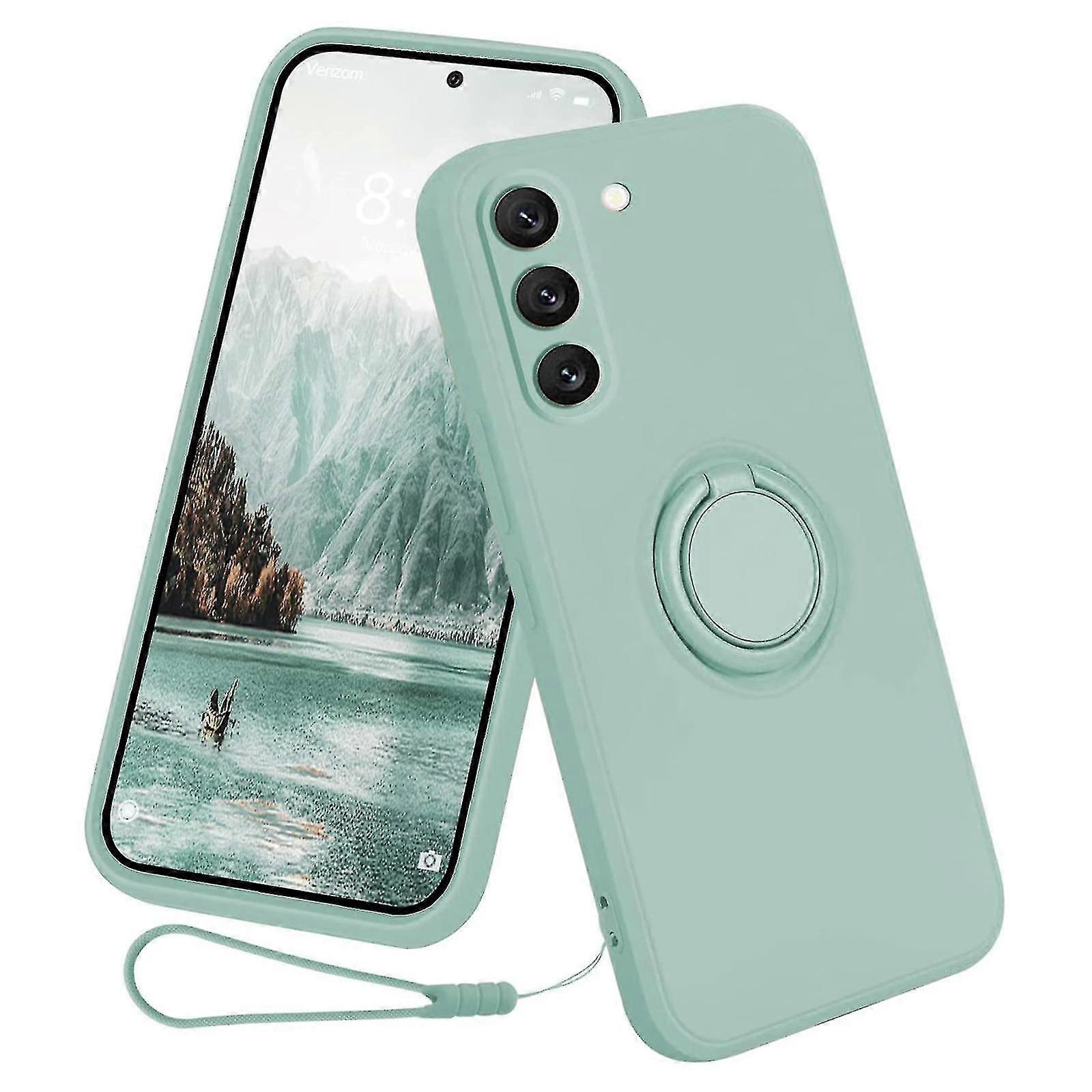 For Samsung Galaxy S23+ Protective Phone Case Ring Kickstand Liquid Silicone Phone Cover With Lanyard