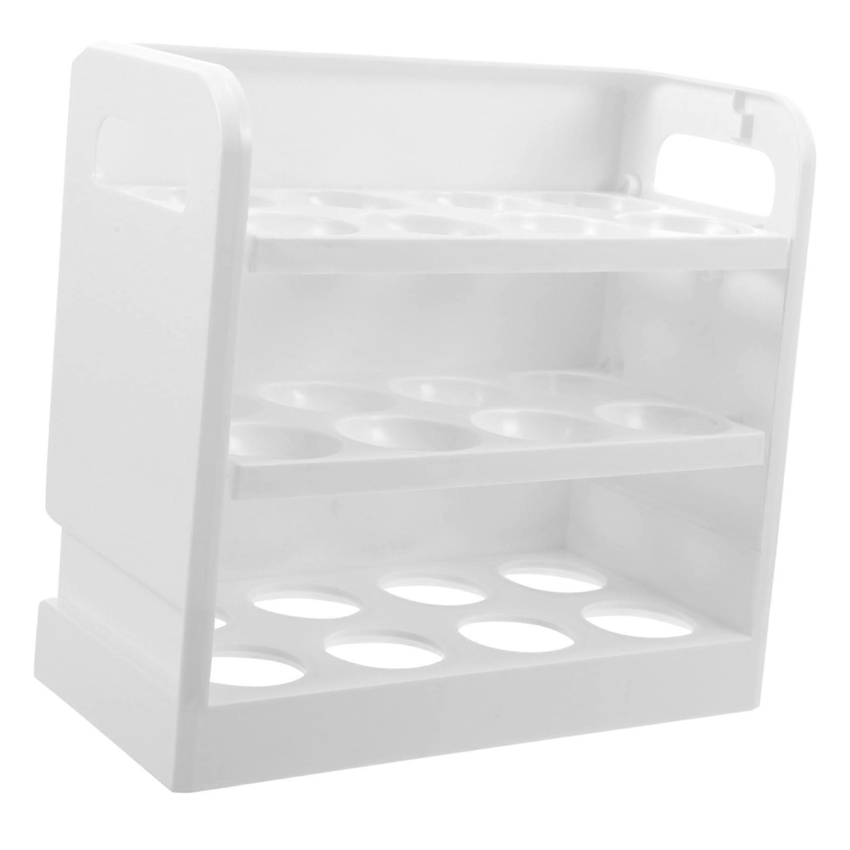 Egg Organiser Dispenser 3-Layer Fridge Door Egg Rack ABS White Egg Holder for Kitchen Storage and Organization
