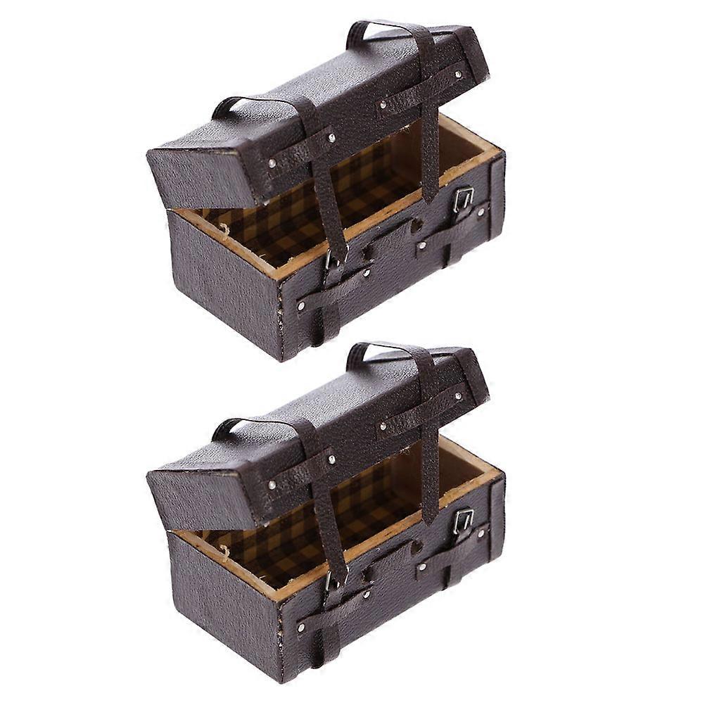 Suitcase Mini House Model for Decorating 2Pcs Coffee Color Scene Prop