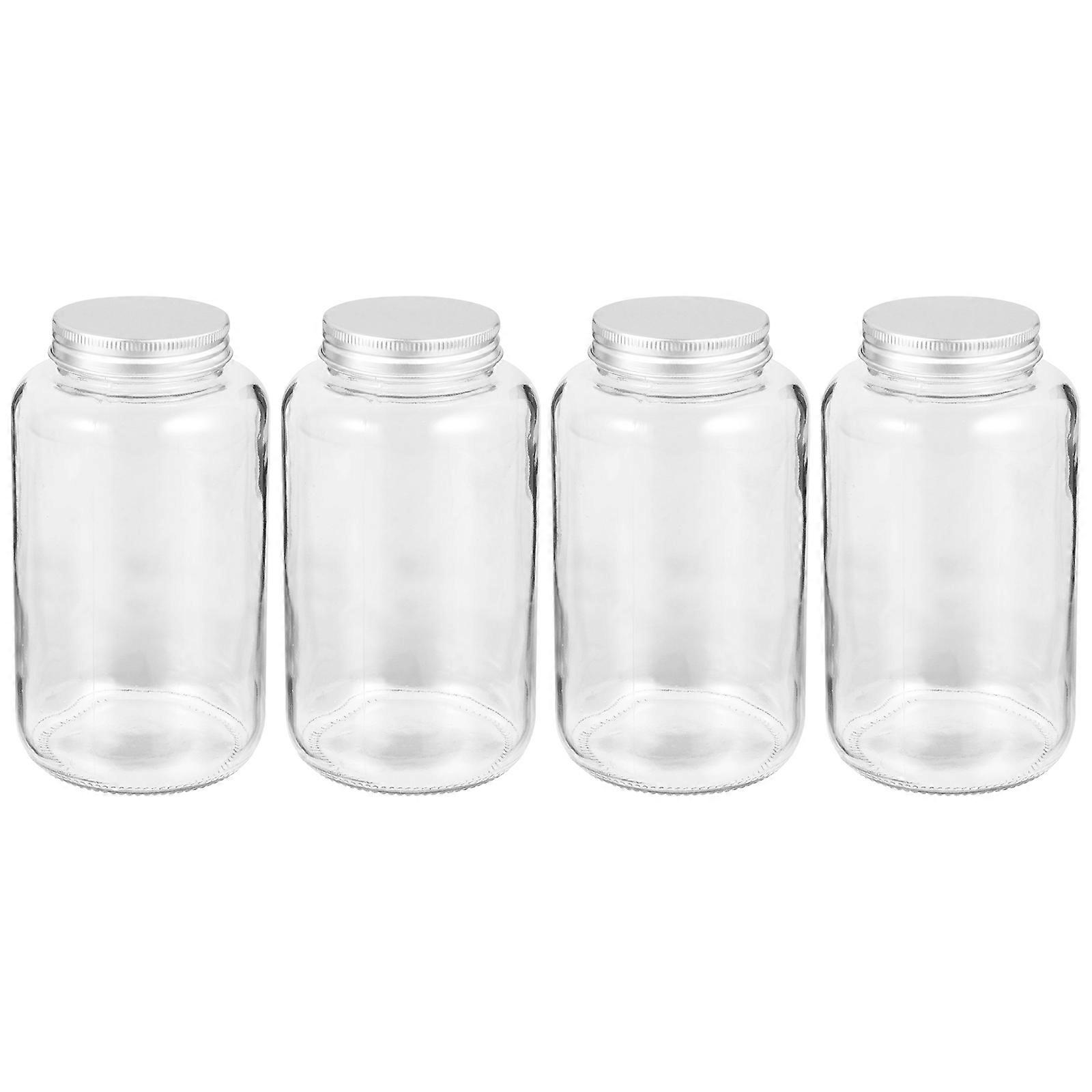 4pcs Transparent Glass Milk Tea Containers with Solid Caps for Juice, Milk, Water & Fresh Drinks – Comfortable Drinking Design
