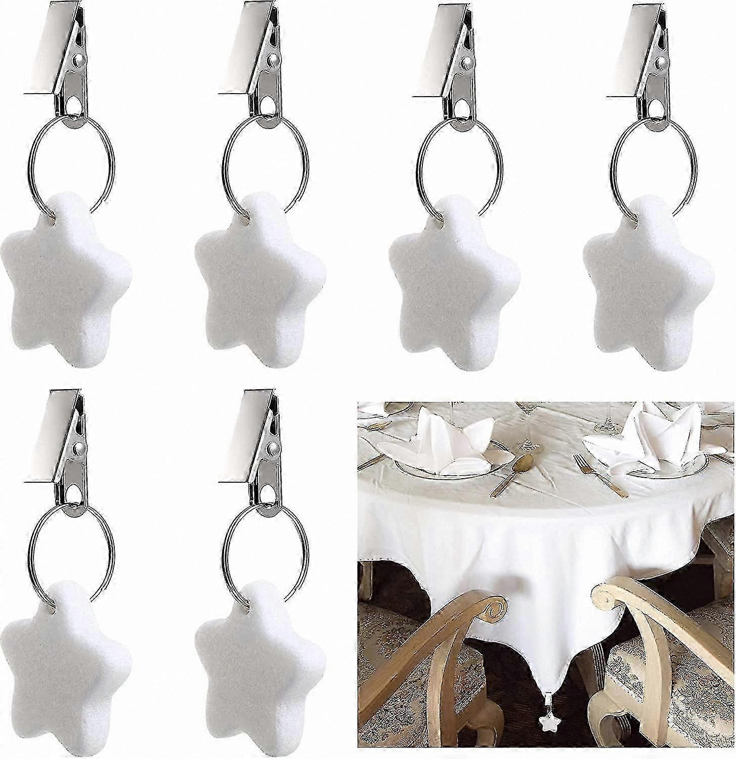 6-Pack Stone Tablecloth Clips with Five-Pointed Star Design, White Metal Weights for Tablecloths