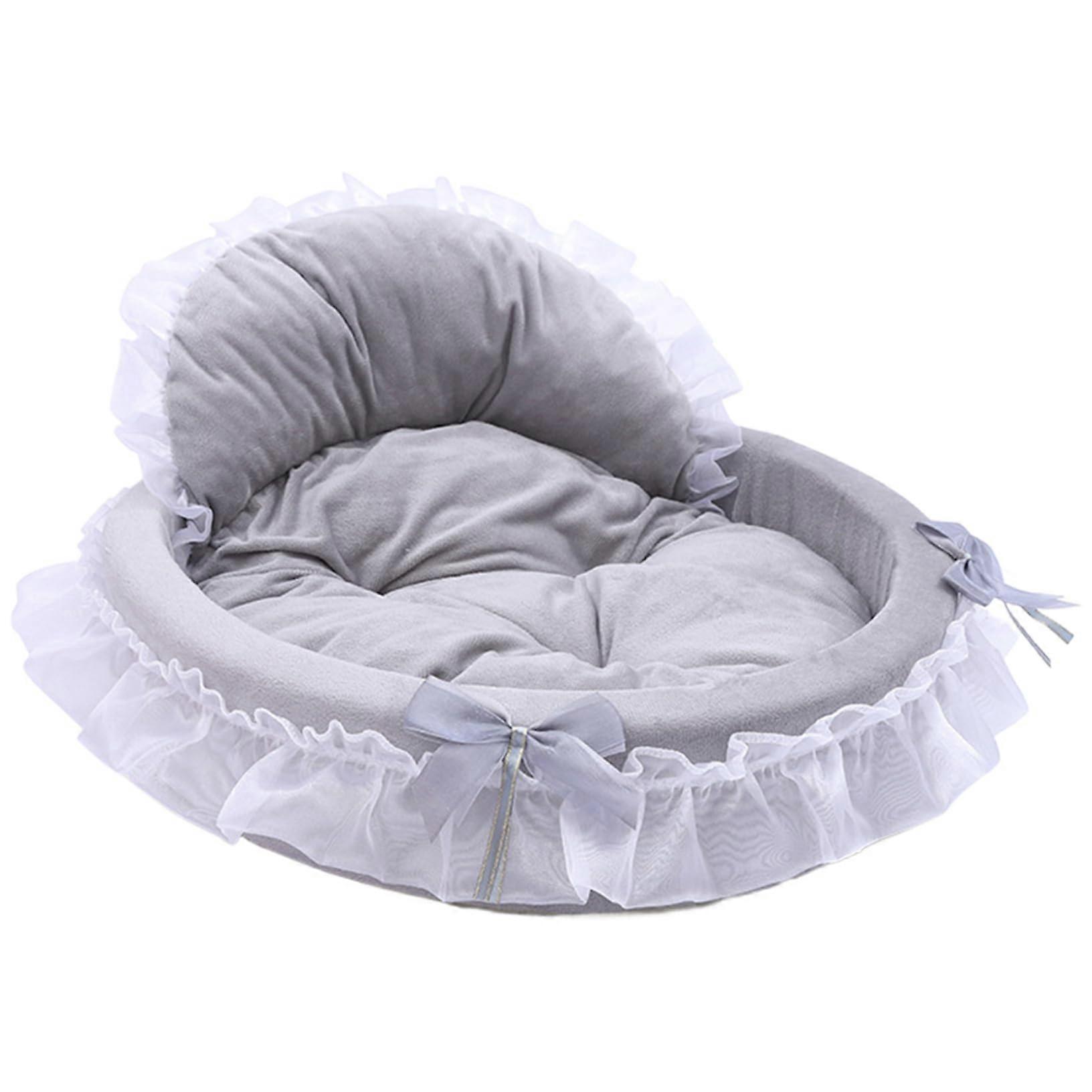 Small Dog Bed, Soft Plush Princess Cat Bed with NonSlip Base, Lace and Bow Knot, Washable, SkinFriendly, Cute Large