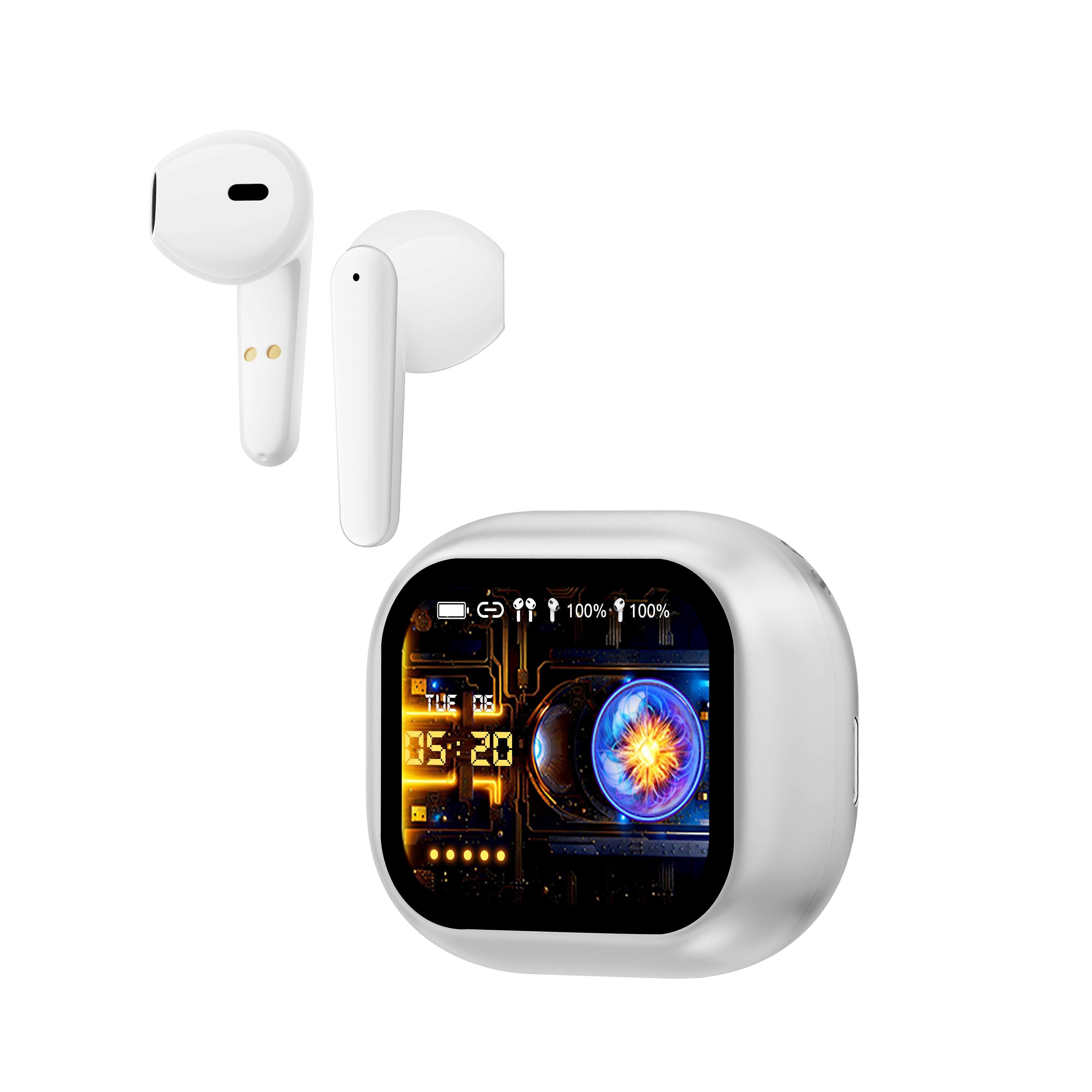 Rainbuvvy AI Translator Earphones Bluetooth 5.4 Sports Wireless Headphones Color Screen Noise Reduction Earphones Real-time Information