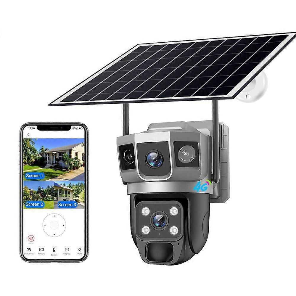 Outdoor Surveillance Camera, Hd Resolution, Wireless Security Monitoring System, Solar Powered, 4G Function, Dual Lens Design, Ip66 Weatherproof -CAN