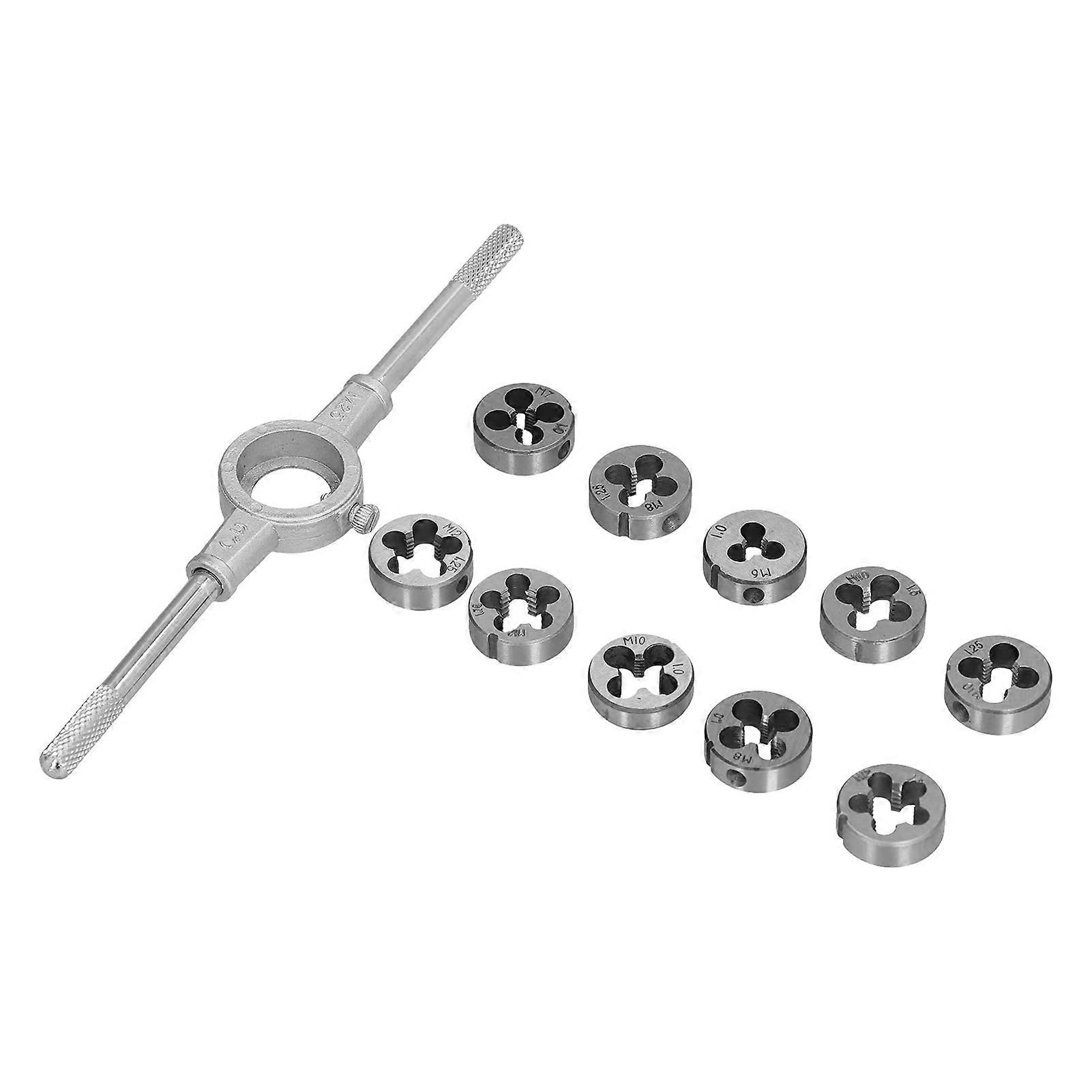 10Pcs Metric Bearing Steel Die Set Kit, Male Threading Tools with 1Pc Wrench, Includes M6 M12 Sizes for Cutting Processing Repairing