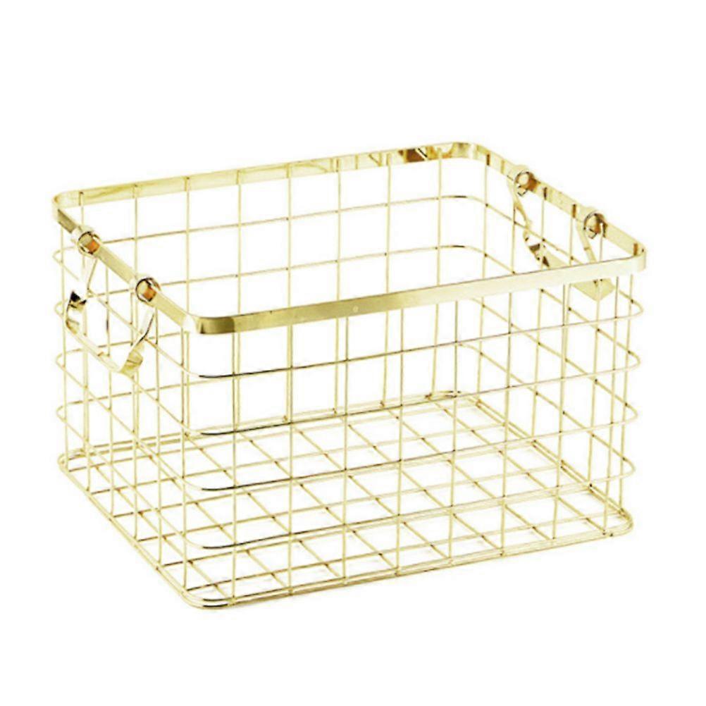 1Pc Nordic Style Iron Storage Basket Household Laundry Towel Storage Basket Multi-purpose Storage Container (Golden Size S)