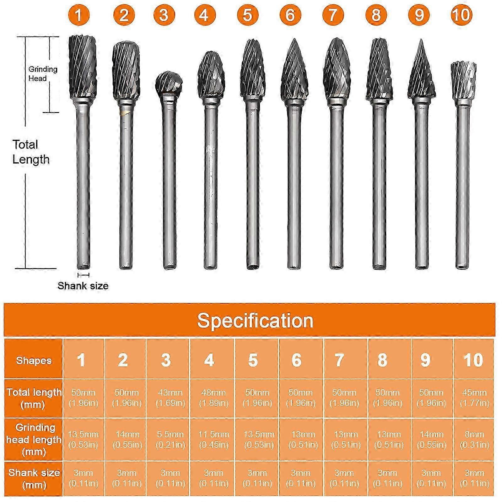 Precision Rotary Files, Metalwork Woodworking Deburring Tools with Double-Cut Carbide Rotary Burrs for Die Grinder Drill Bit, Suitable for Model