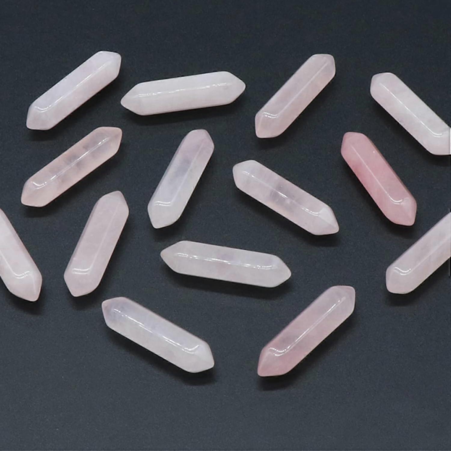 Rose Quartz Pointed Hexagonal Cone DoubleHeaded Wand Ornament 31x8mm