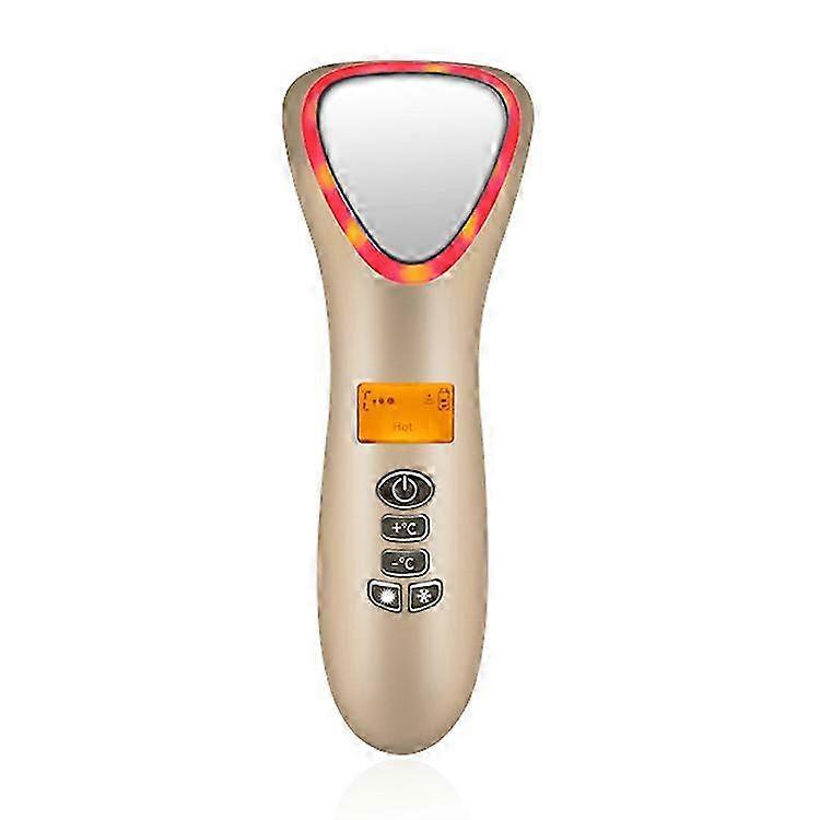 Multifunctional Facial Device - Hot & Cold Beauty Tool with Golden Finish, for All Skin Types