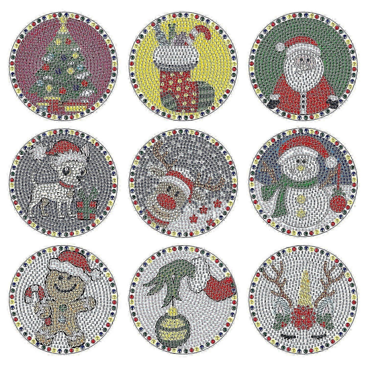 Christmas DIY Diamond Painting Coasters Set of 6 with Stand & Craft Tools for Holiday Decor