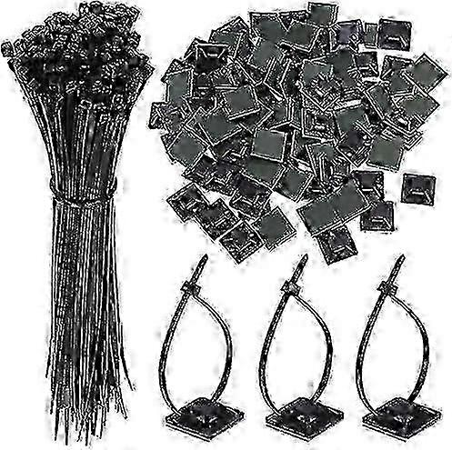 100-Piece Cable Ties Set with Adhesive Bases & Clips for Wire Organization, Cord Management Kit