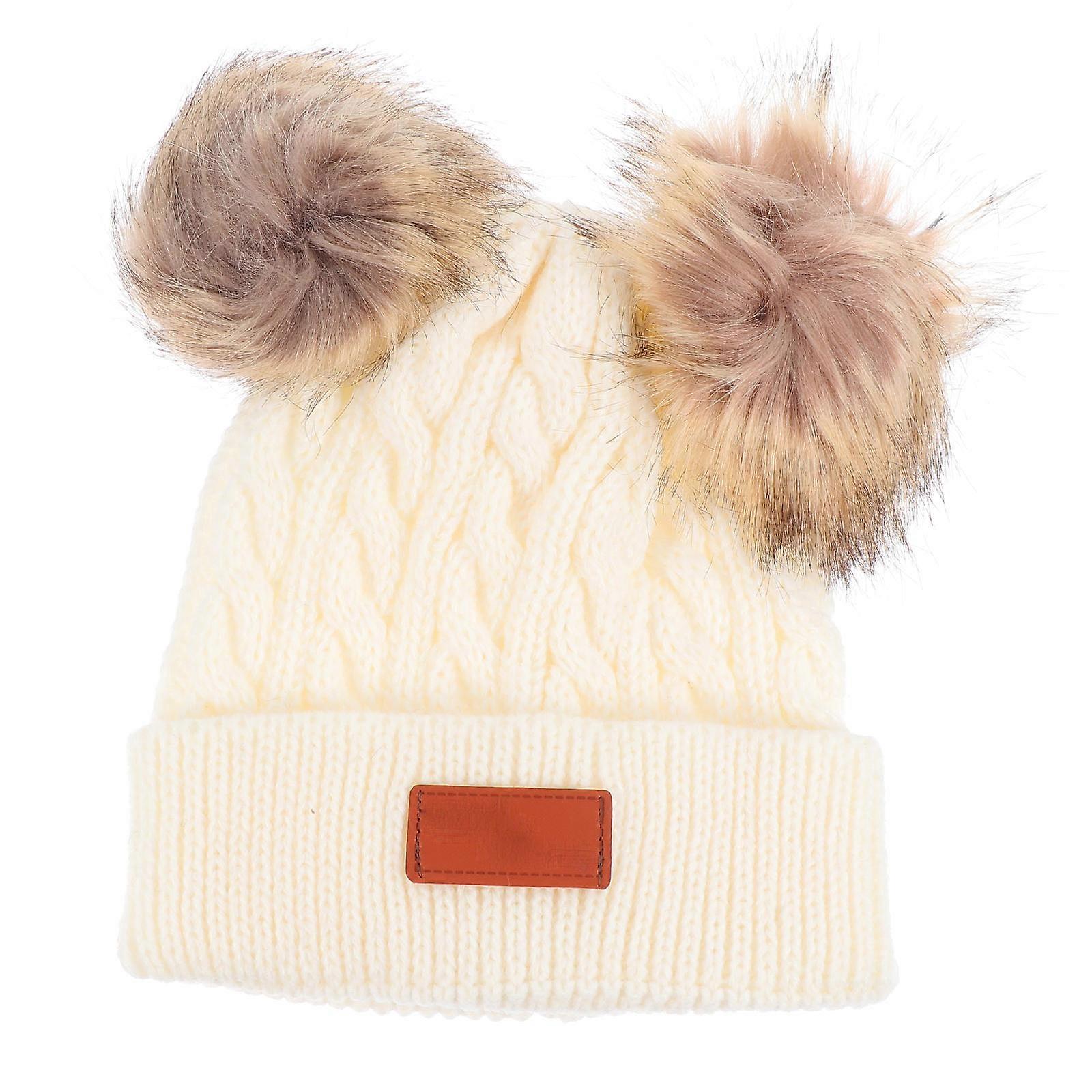 Supple Warm Hat Adults Winter Autumn White Plush Material Keep Warm 1 Set