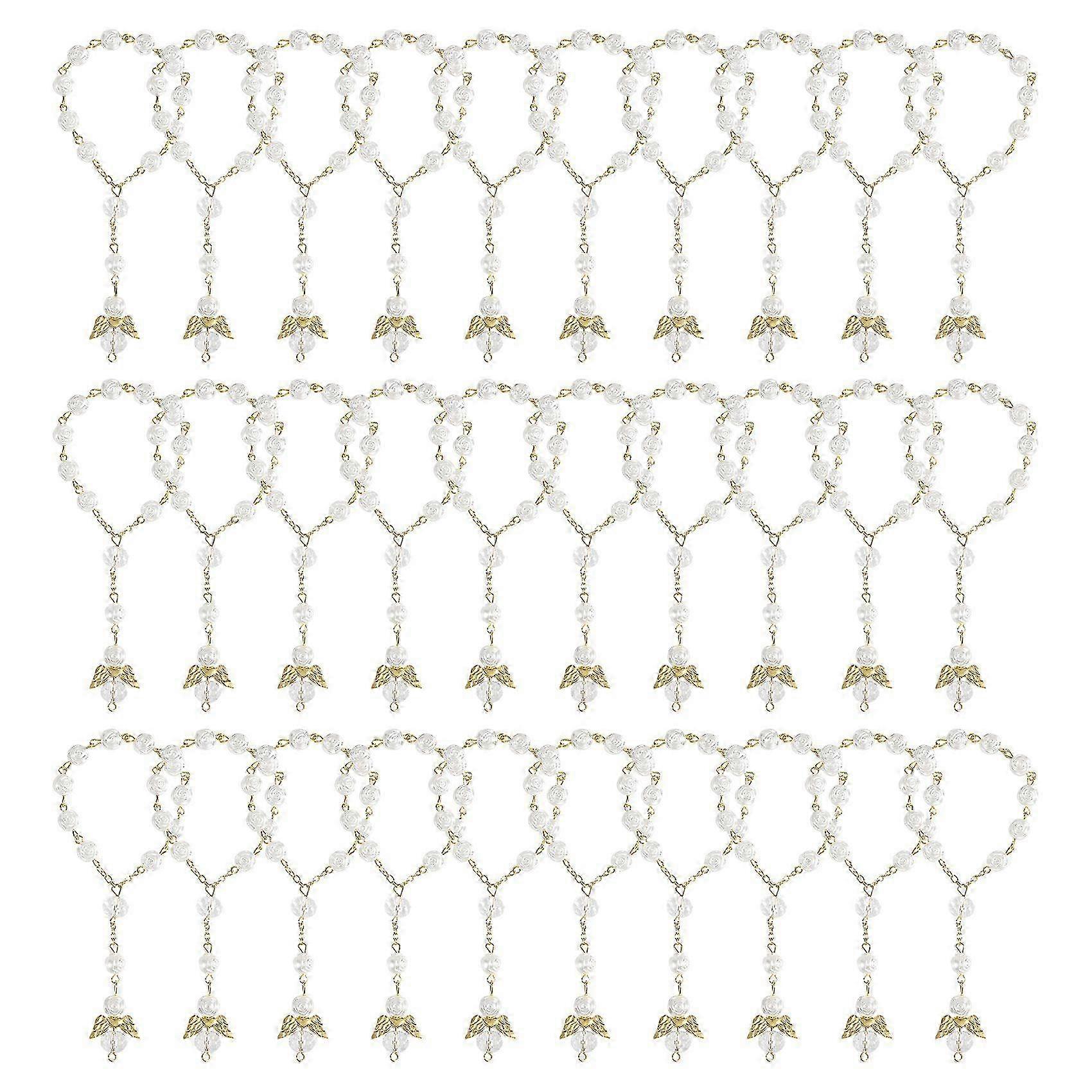 30 PCS Baptism Rosary Acrylic Rosary Beads Mini Rosaries Angel for the First Communion Baptism Party Favors