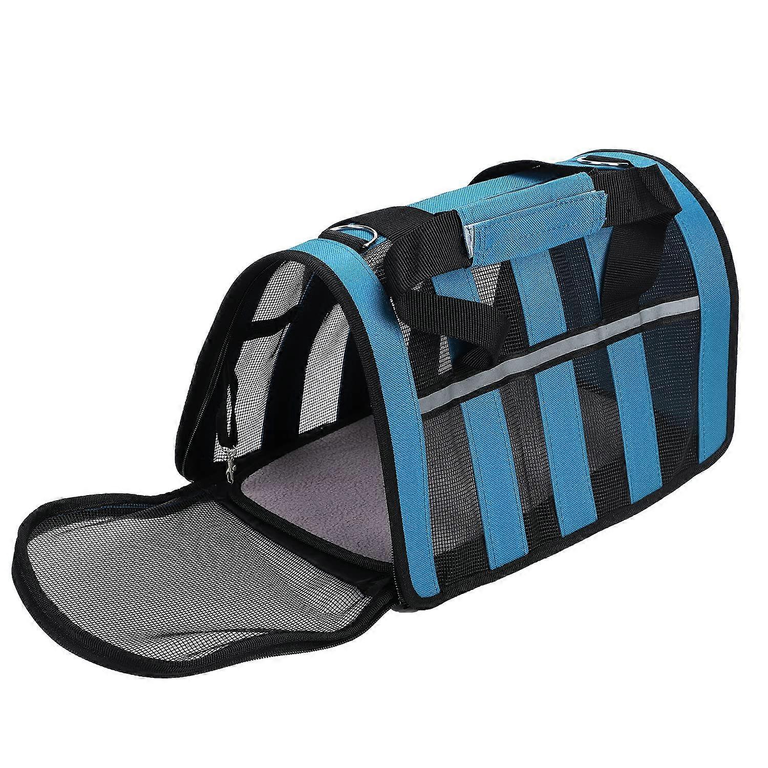 Cat Dog Pet Carrier Bag Foldable Breathable Mesh Soft Sided Airline Approved Blue Rabbit Puppy Teddy Size S 34x24x24CM