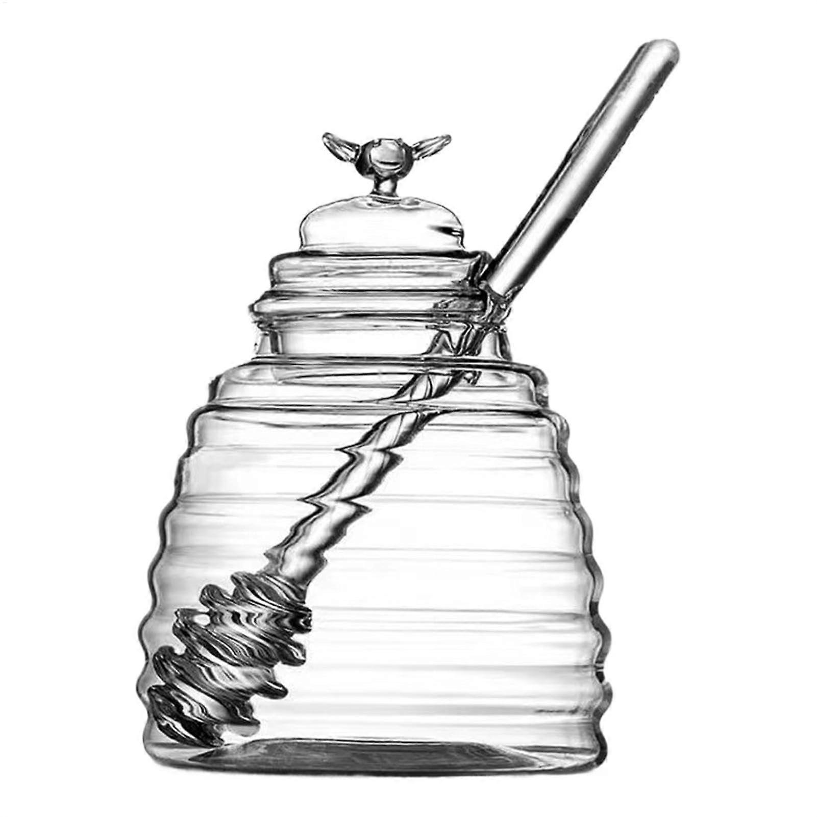 Honey Jar With Dipper, Odorless Glass Jar With Lid, Container For Honey Dressings, Syrup, Clear