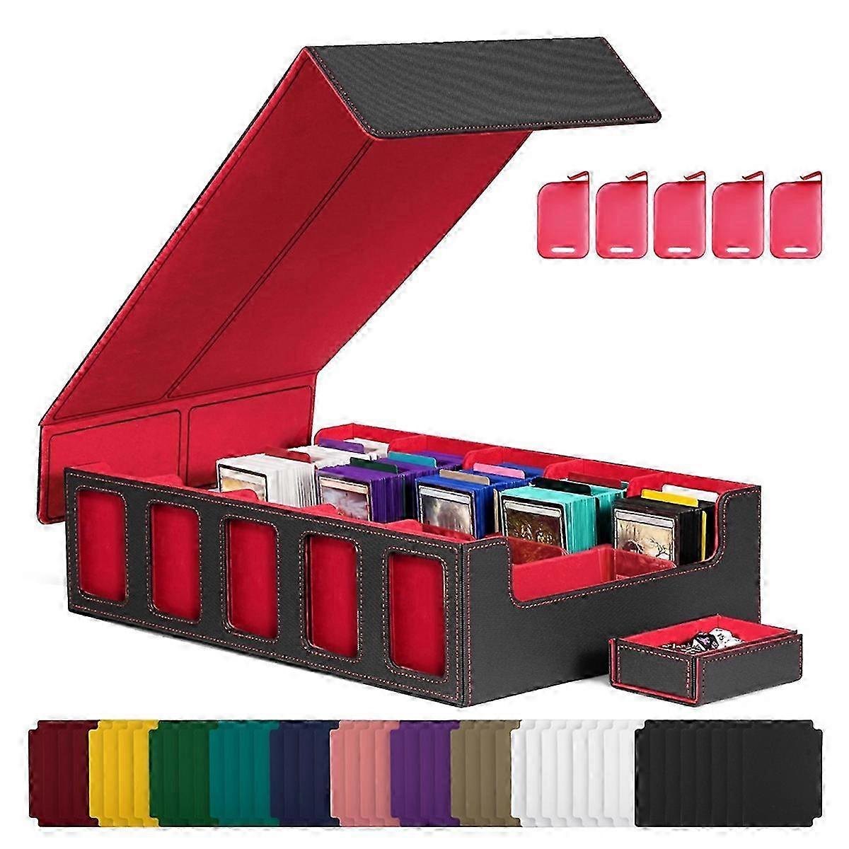 Trading Card Storage Box with Window 5-Row Deck Case Black+Red