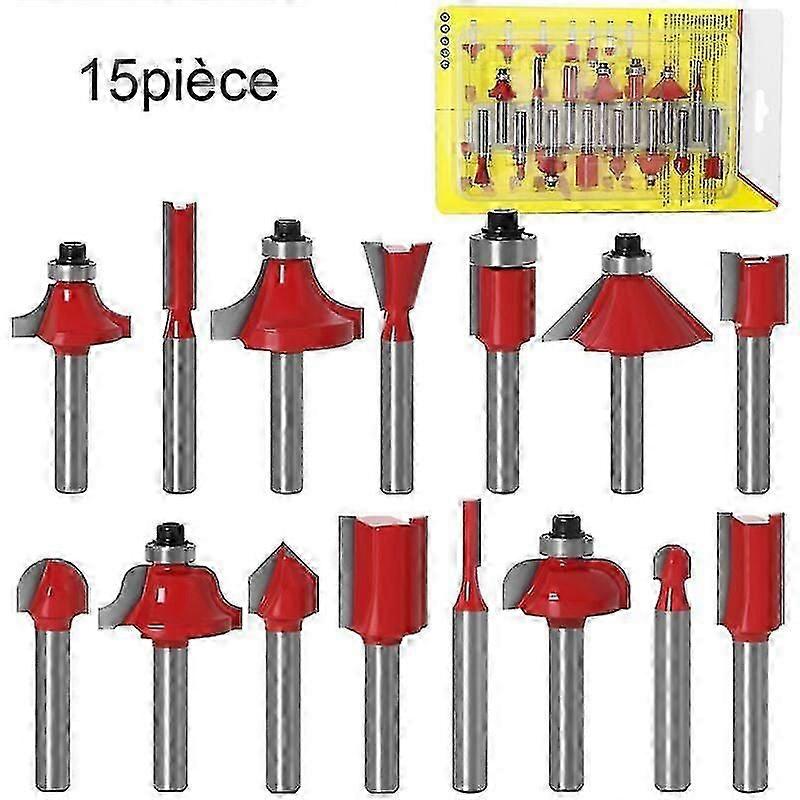 15pcs 6.35mm Shank Router Bits Kit Set Tungsten Carbide Router Bits Profile Carbide Woodworking Tool
