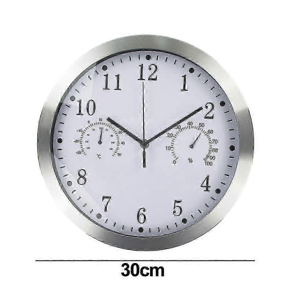 Temperature And Humidity Display Wall Clock, Brushed Aluminum Bezel With 12 Inch Large Dial For Easy Reading, Non-Ticking Silent Quartz Movement 2025