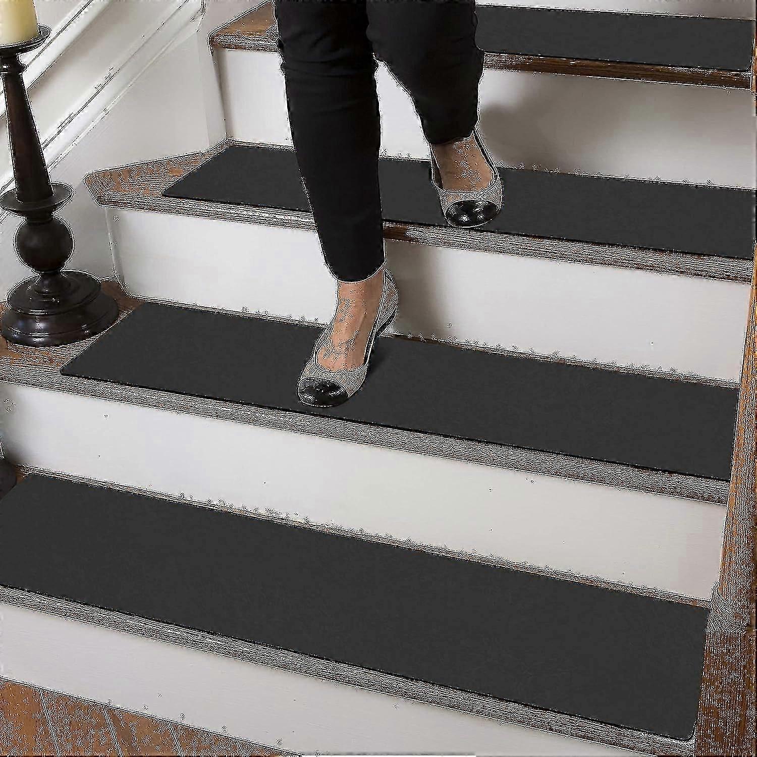 Rubber Stair Treads Carpet Non Slip, Black Stair Rugs For Wooden Steps, Reusable Carpet Stairs Runner, Machine Washable Stair Mats Covers, Black (30"x