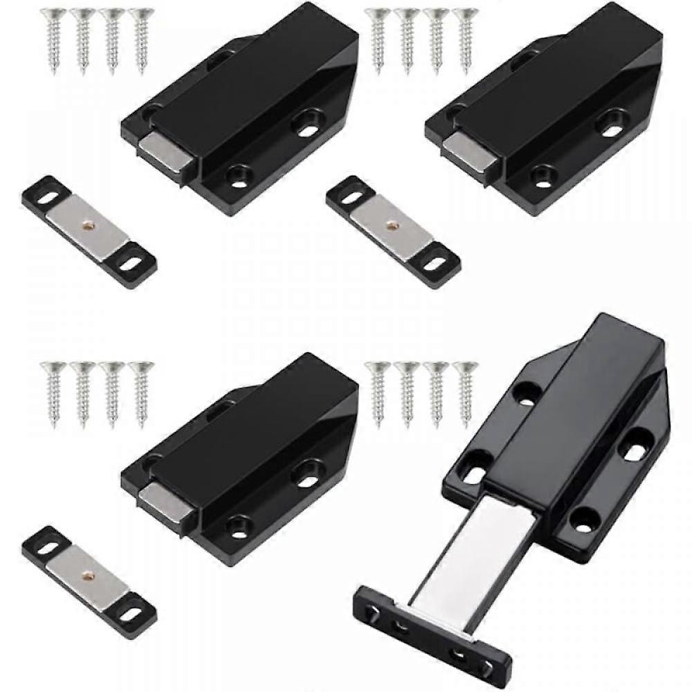 4 Magnetic Push-to-Open Door Locks – Damping Door and Drawer Locks, Black, for Furniture with Soft-Close Function