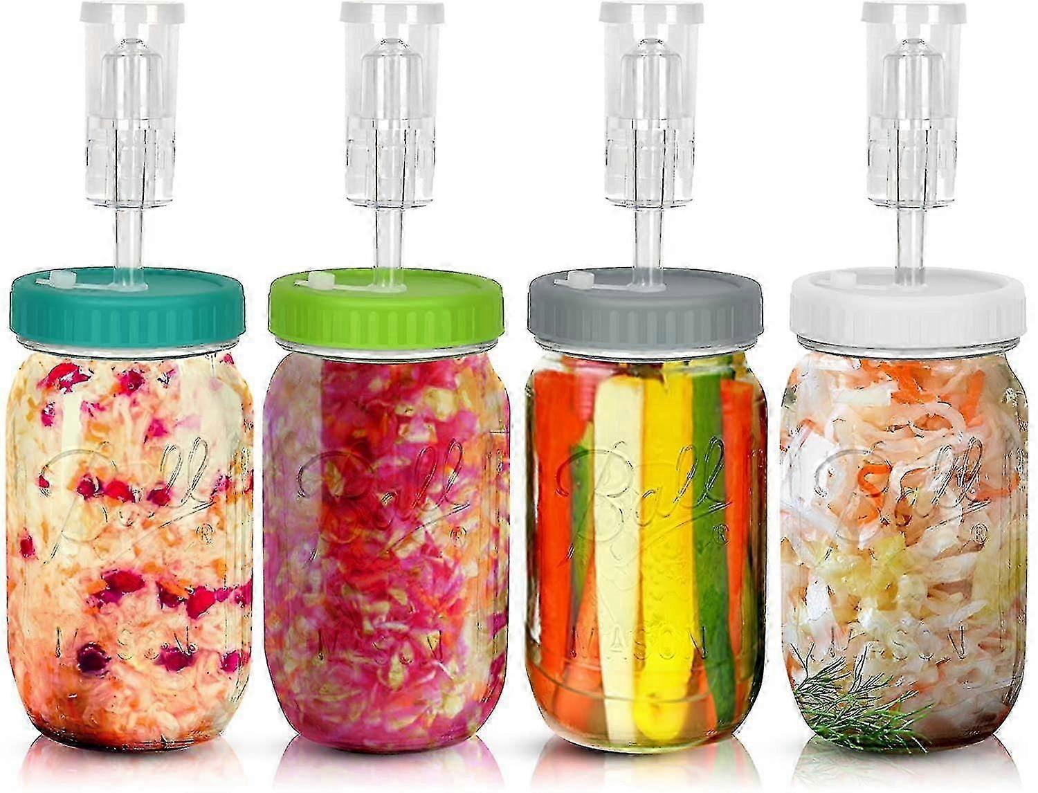 Fermentation Kit - Plastic Fermenter Lid With Airlock Compatible Wide Mouth Mason Jar By ,4 Set(mason Jar Not Include)