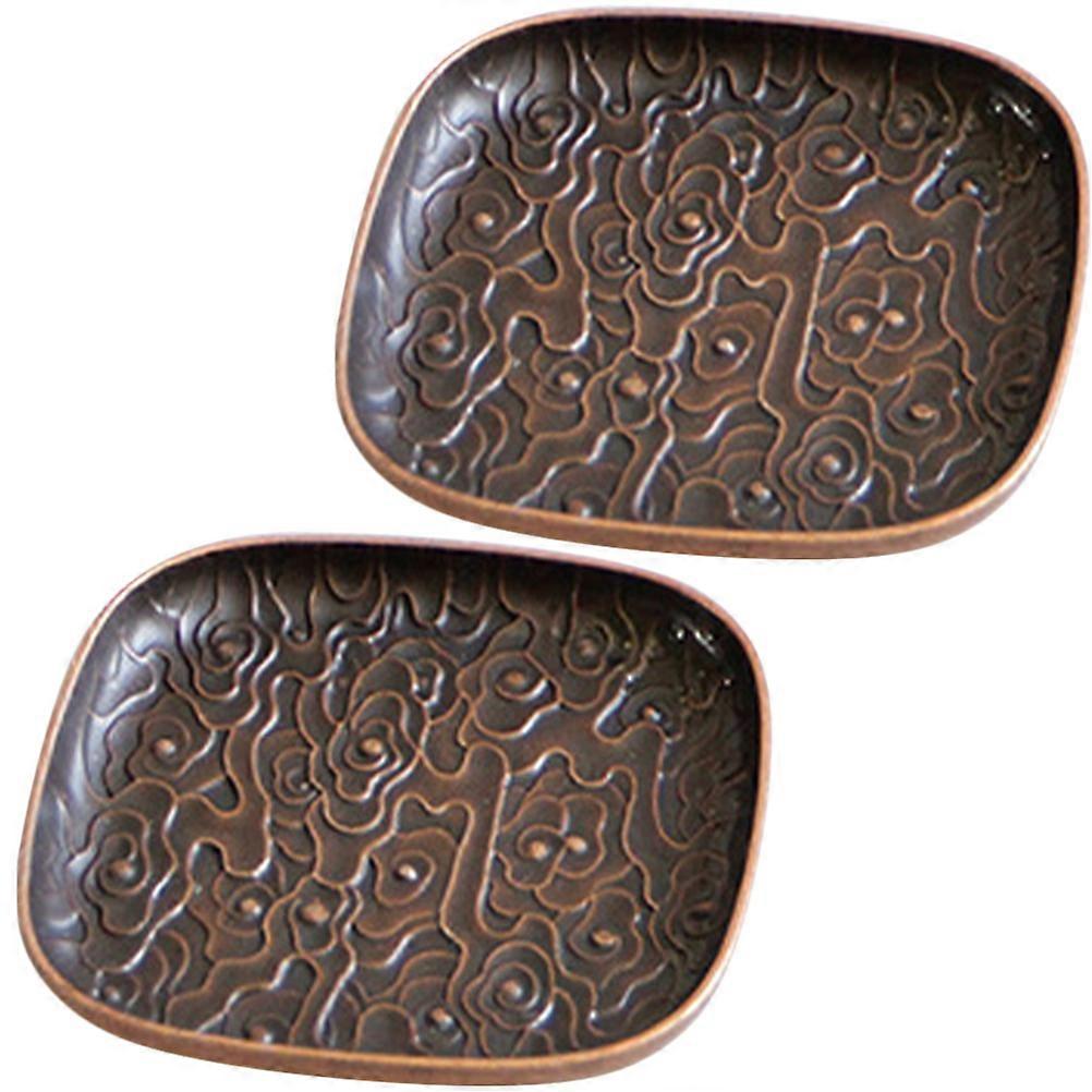 Tea Saucers Retro Copper Saucer for Storage Use 4Pcs Dark Brown Coaster