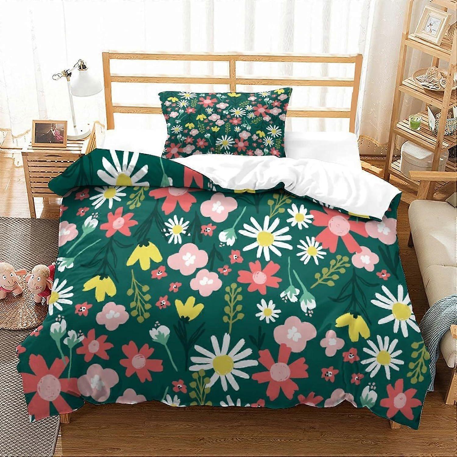 Bedding Floral Printed Bedding Set King Size Duvet Cover Super Soft Breathable Microfiber Quilt Cover with Pillowcase with Zipeer Closure Hypoallergen