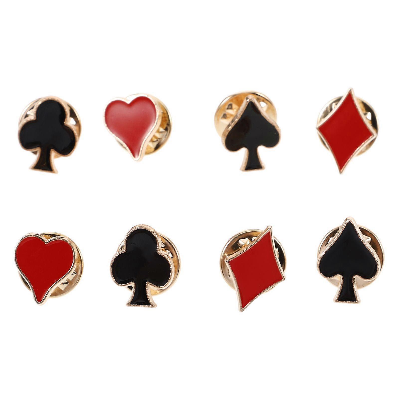 8PC Fashion Badge Personality Fun Red Heart Plum Square Playing Cards Collar Pin Collar (Random Style)
