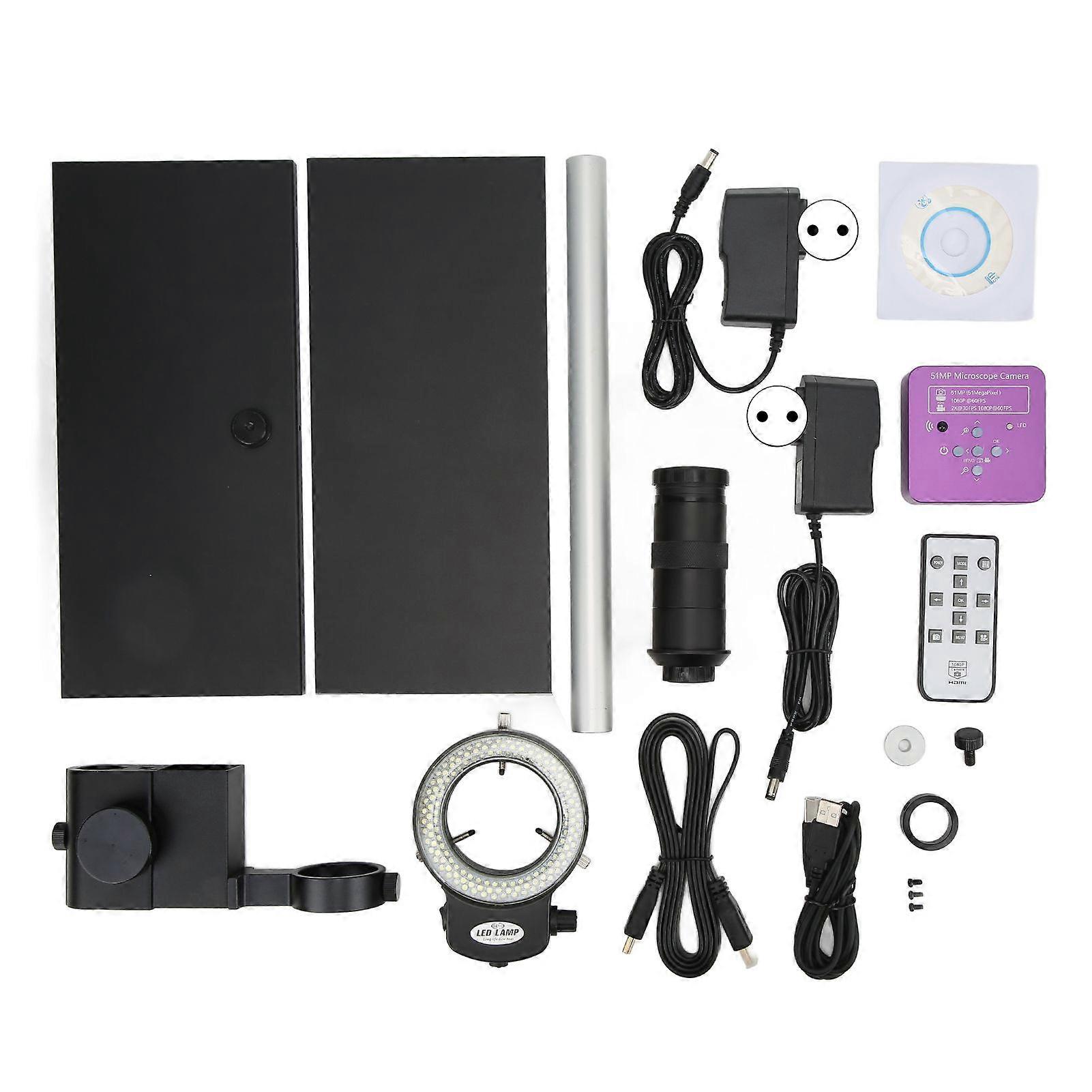 51MP Digital Video Microscope Camera with 130X C Mount Lens LED Ring Light Stand for PCB Repairing