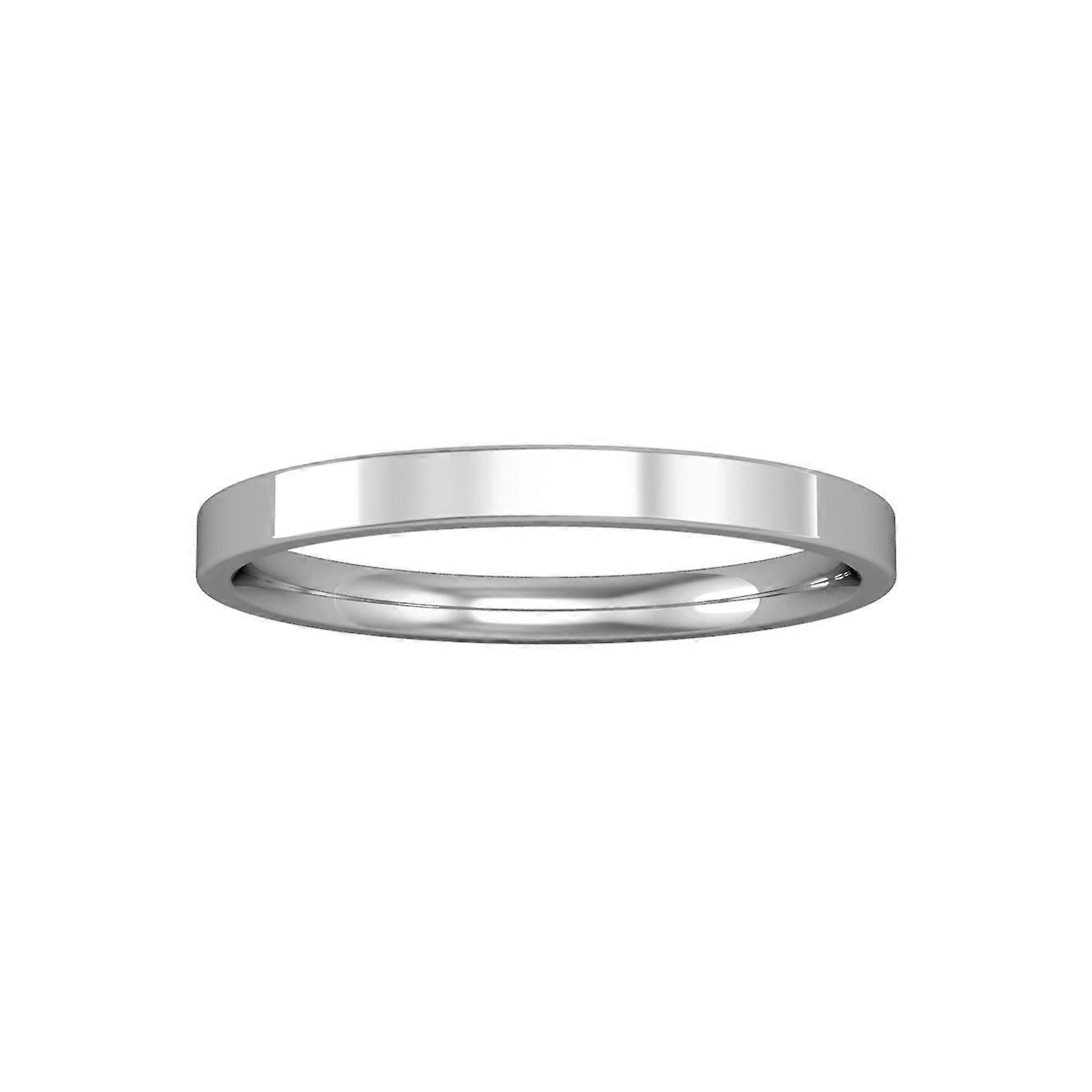 Jewelco London 9ct White Gold - 2mm Essential Flat-Court Band Commitment / Wedding Ring