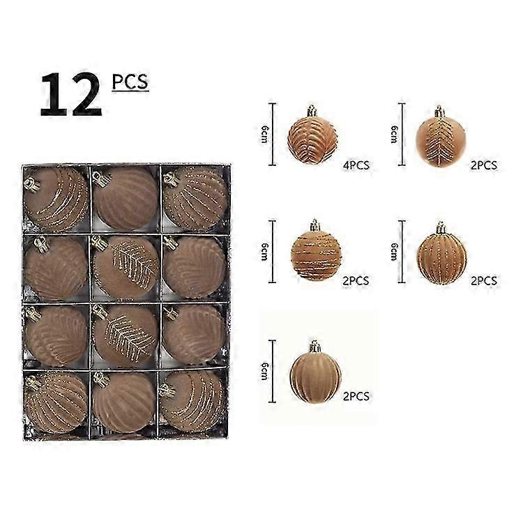 12PCS Christmas Decorations 6cm Boxed Electroplated Flocked Christmas Ball Set Christmas Tree Pendants