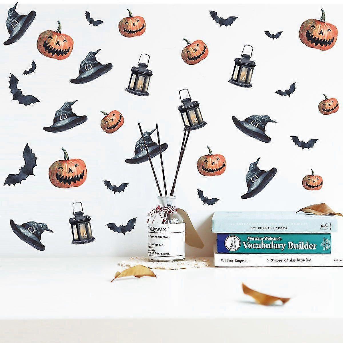 Halloween Decoration Stickers Pumpkin Window Clings Bat Pump kinwitch hat Design for Halloween Spooky Decorations(6PCS)