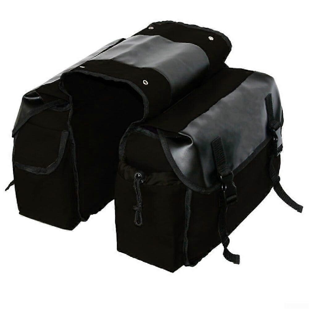 Rear Rack Bike Bag Durable Canvas And Leather For Commuting And Travel With Organized Compartments Buckle Closure Black