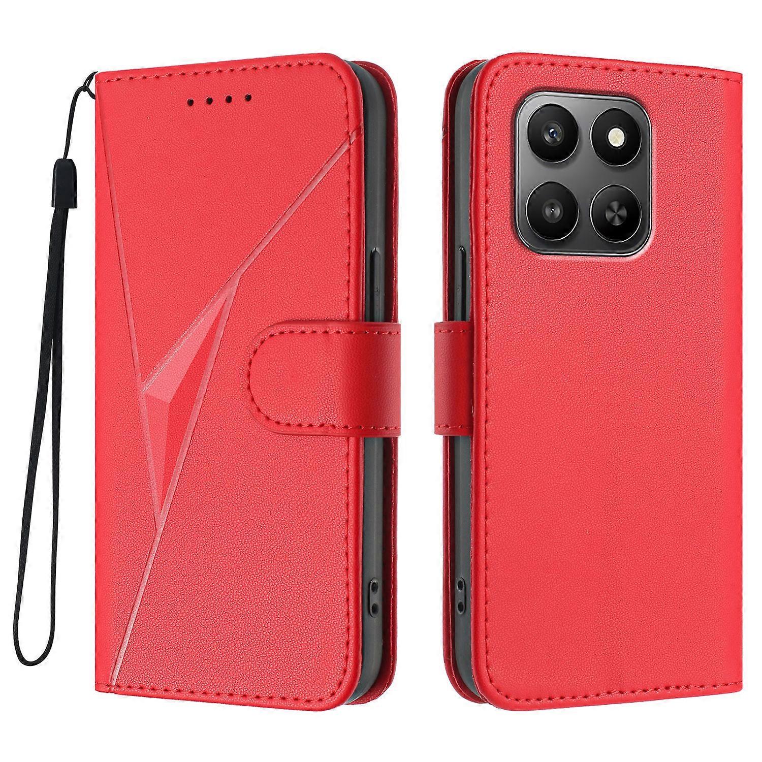 Capa de Telefone de Couro com Impressão Triângulo Compatível para Honor 400 Smart Case com Cordão