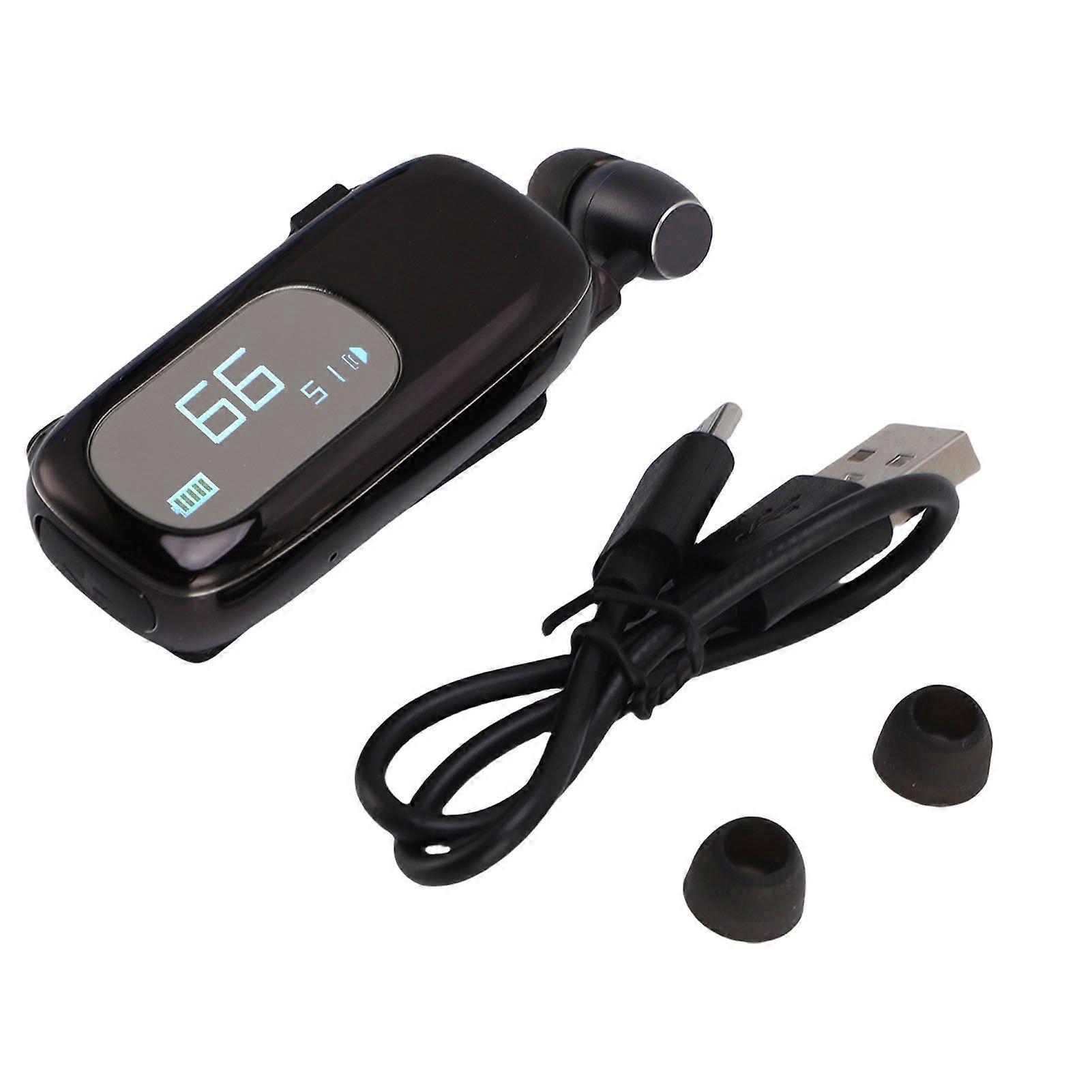 Clip On Bluetooth Headset with LCD Digital Power Display Ergonomic Retractable Wireless Headset for Driving Business Electroplated Bright Black