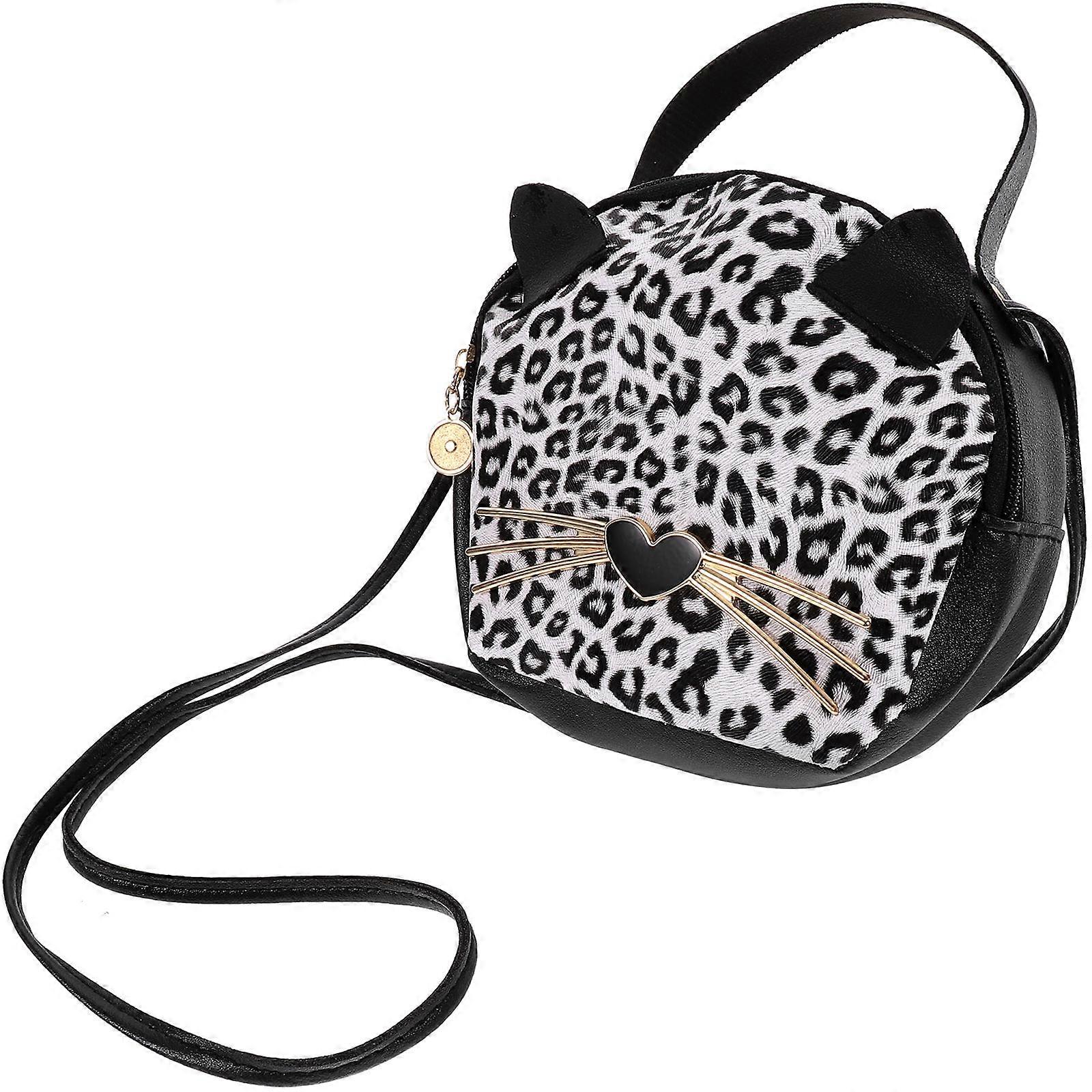 Girls Tote Bag Small Round PU Handbag for Storage Use 2Pcs Leopard Grain Cute