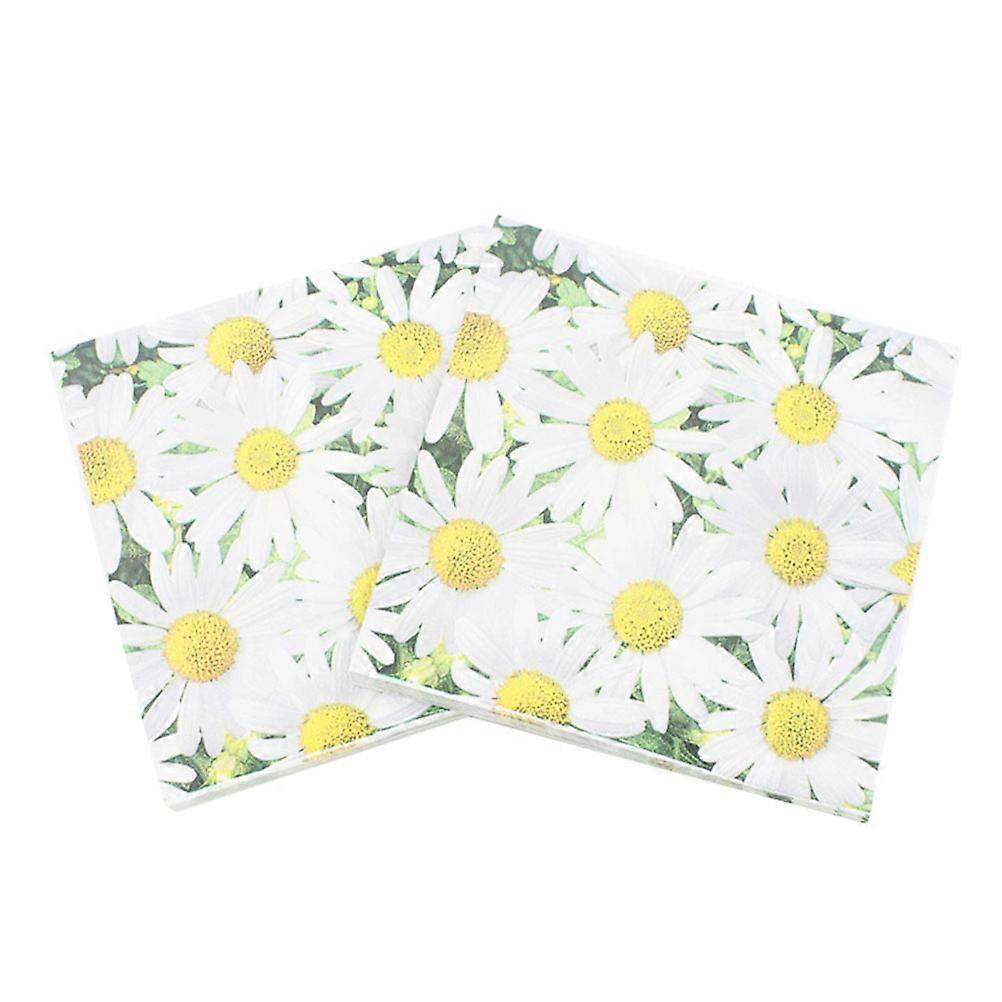 Dinner Party Napkins Daisy Printed Tissue for Party 60Pcs White Paper