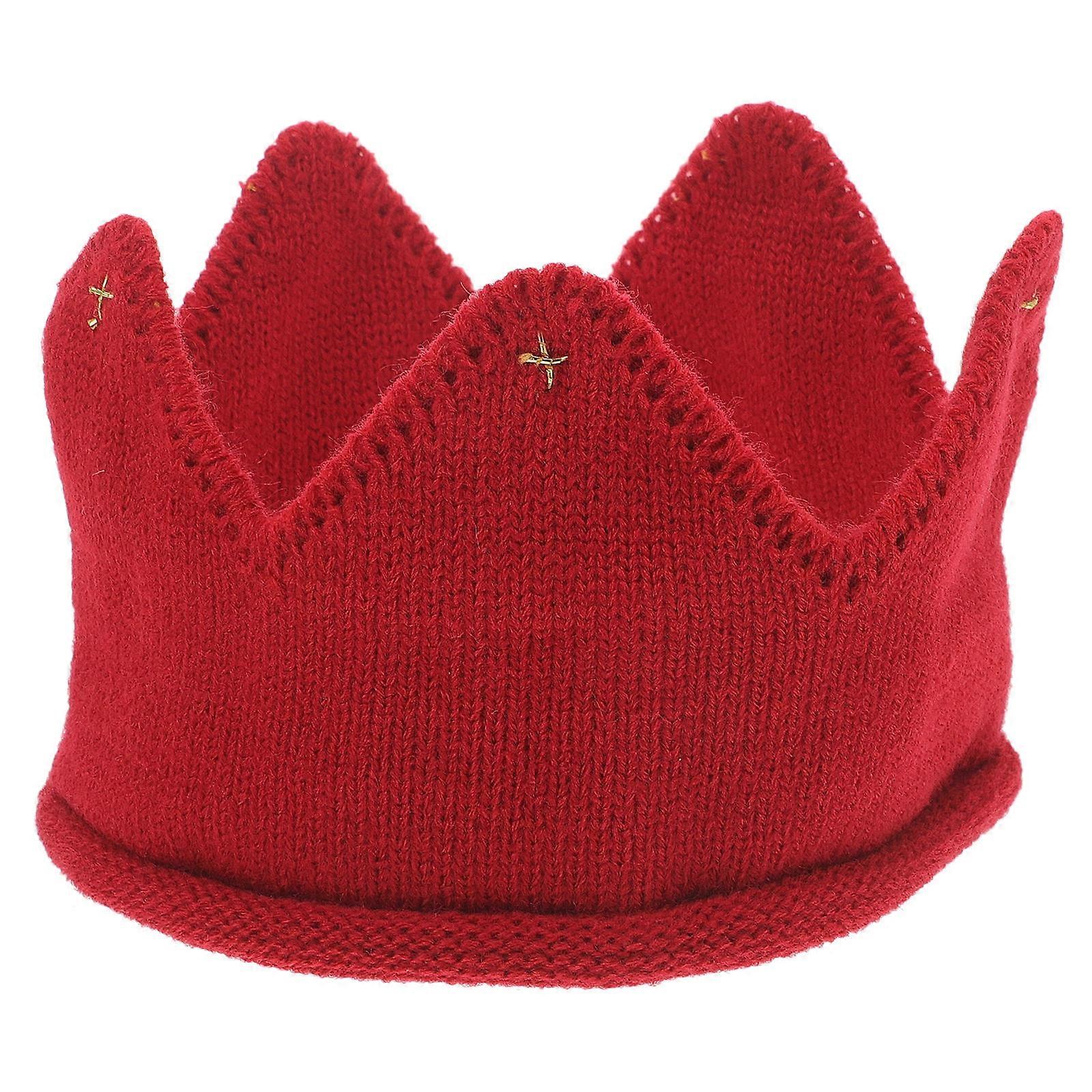 Crown Knitted Hat for Baby with Warm Winter Function 2Pcs Red