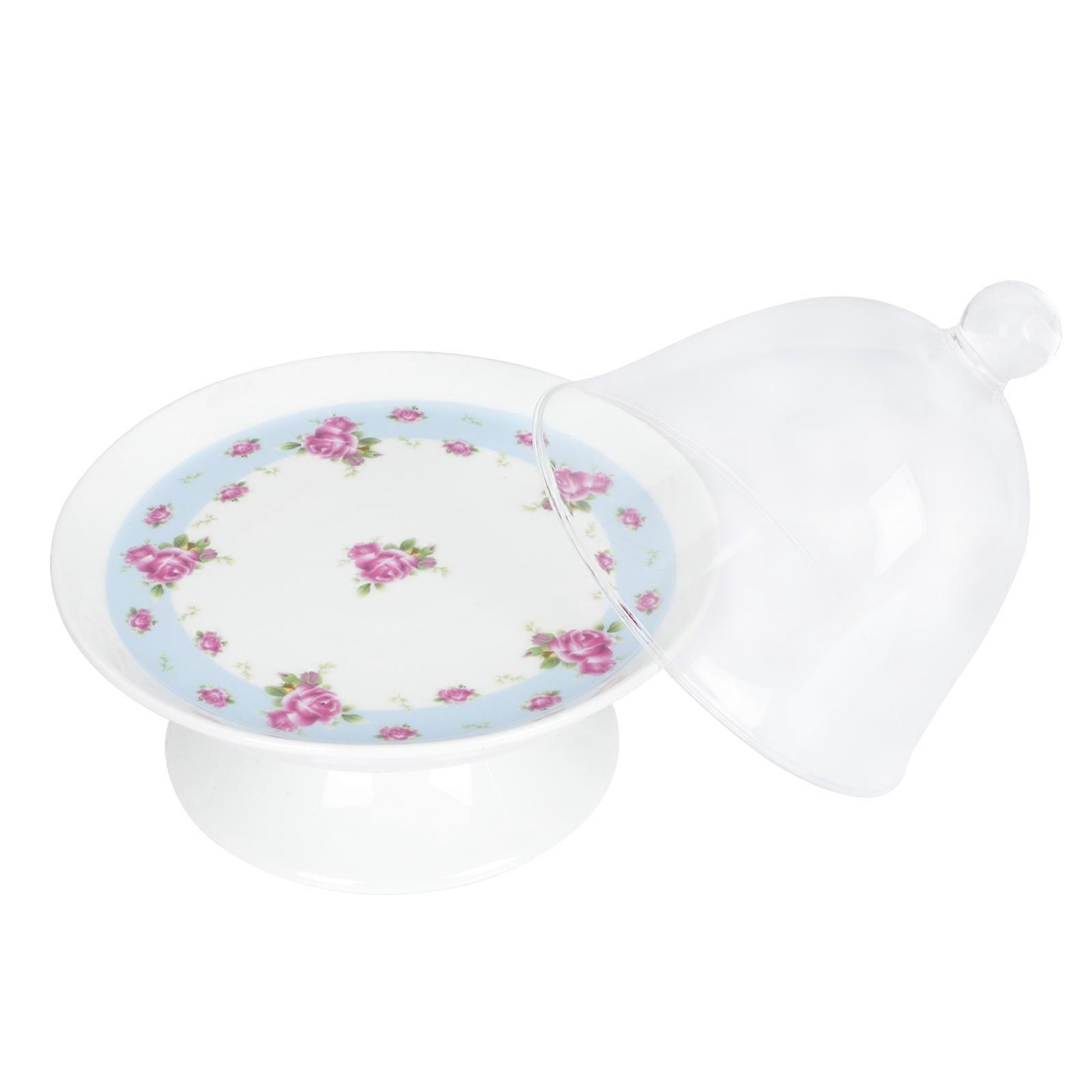 Covered Cake Display Stand Dustproof Storage For Home Use 11.00X10.00X10.00CM Blue Bone China 1Set