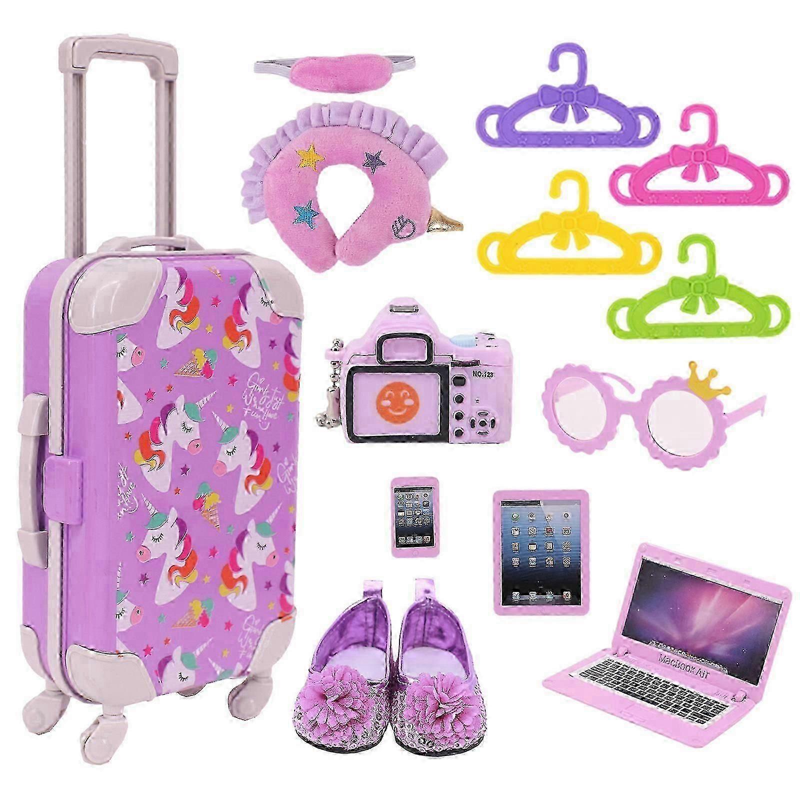 Menina mala de viagem brinquedos boneca bagagem jogar conjunto para 18 polegadas presente americano