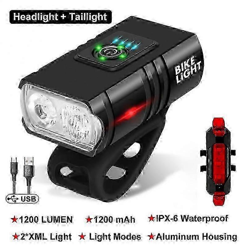 2025 1200LM T6 LED Bike Light USB Rechargeable Lamp MTB Road Bikes Front And Rear Bicycle