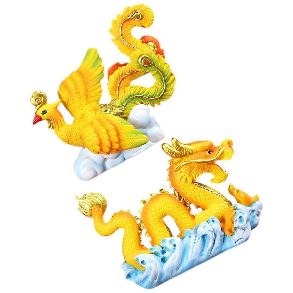 Mini Dragon Phoenix Figurine Resin Cake Decoration for 4Pcs Assorted Colors