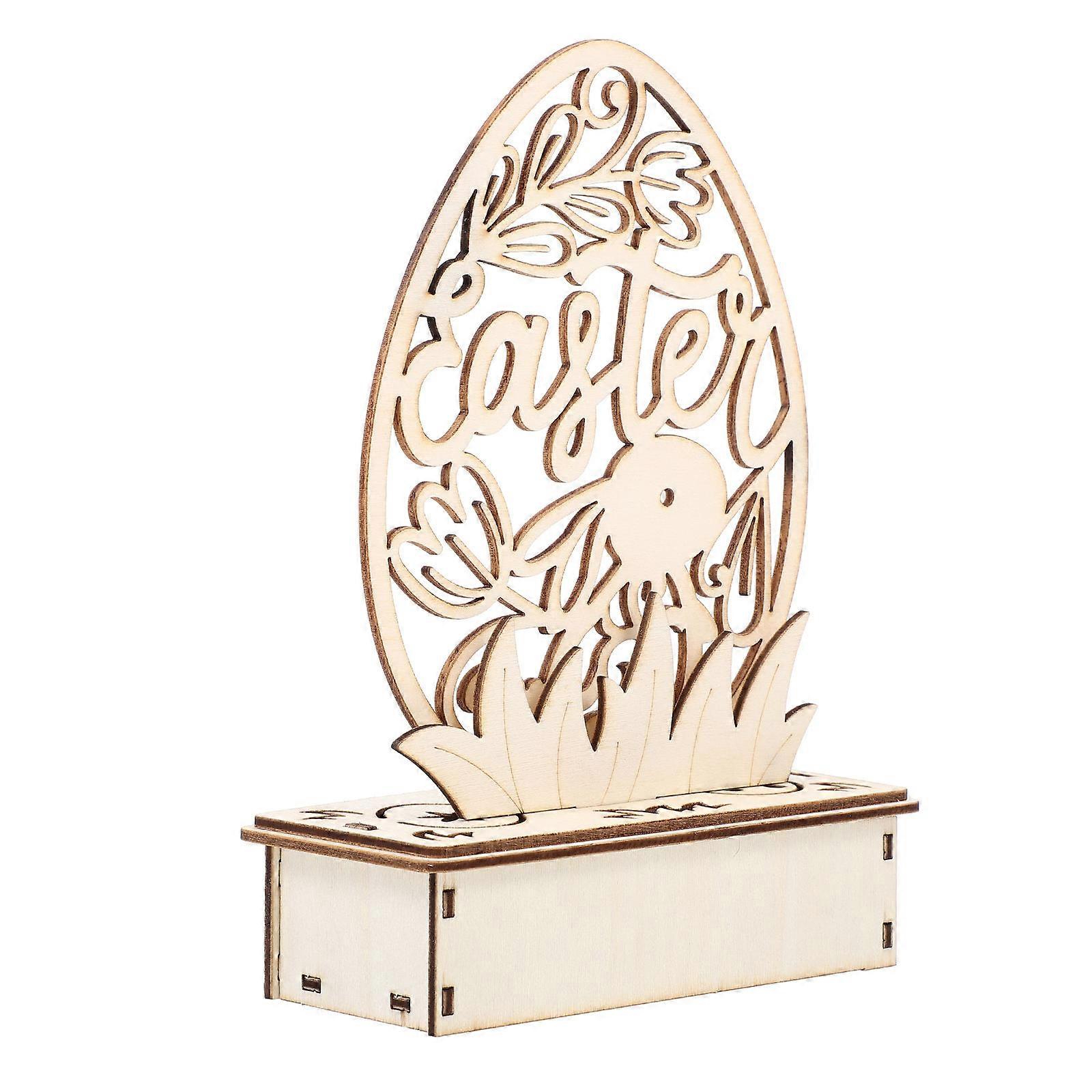 Luminous Wooden Easter Egg Shaped Ornament For Desktop Use 5.11X2.36X7.07In Ideal For Easter 2Pcs