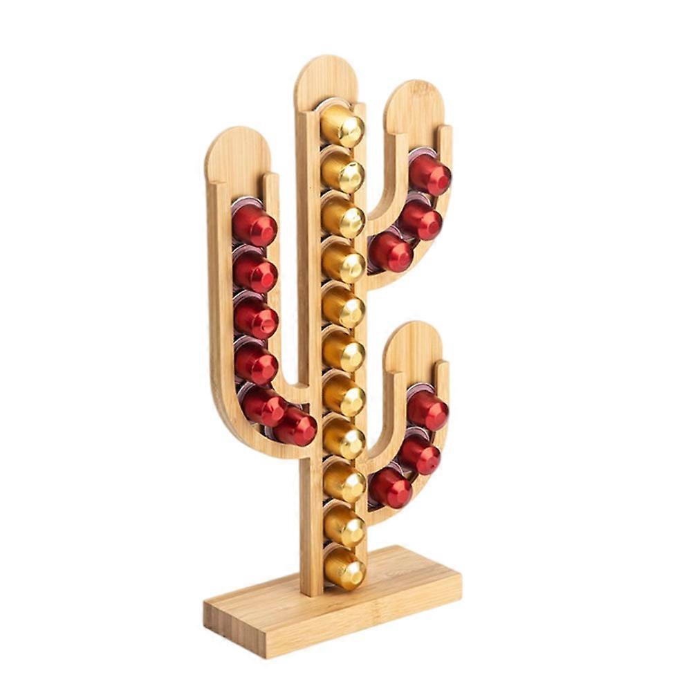 Bamboo Coffee Organizer Creative Cactus-Shaped Coffee Capsules Holder 1Pcs