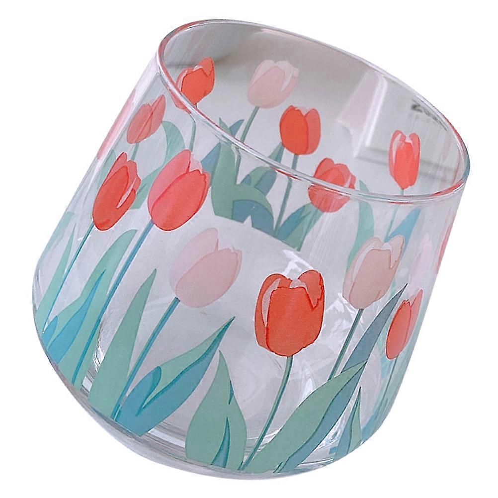 Decorative Floral Glass Cup For Home Environments And Office Applications Green Color With Function 1Pc