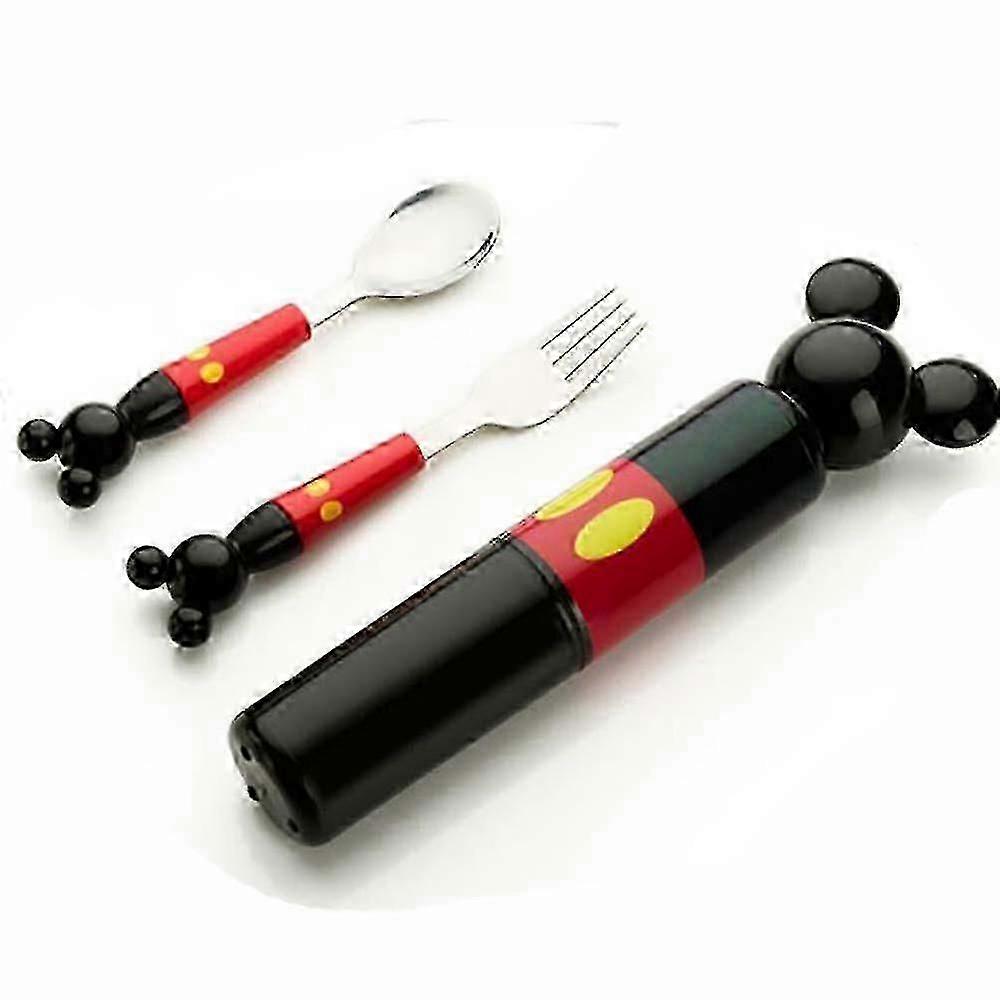 Garfo de aço inoxidável e colher mickey cabeça carregando box set