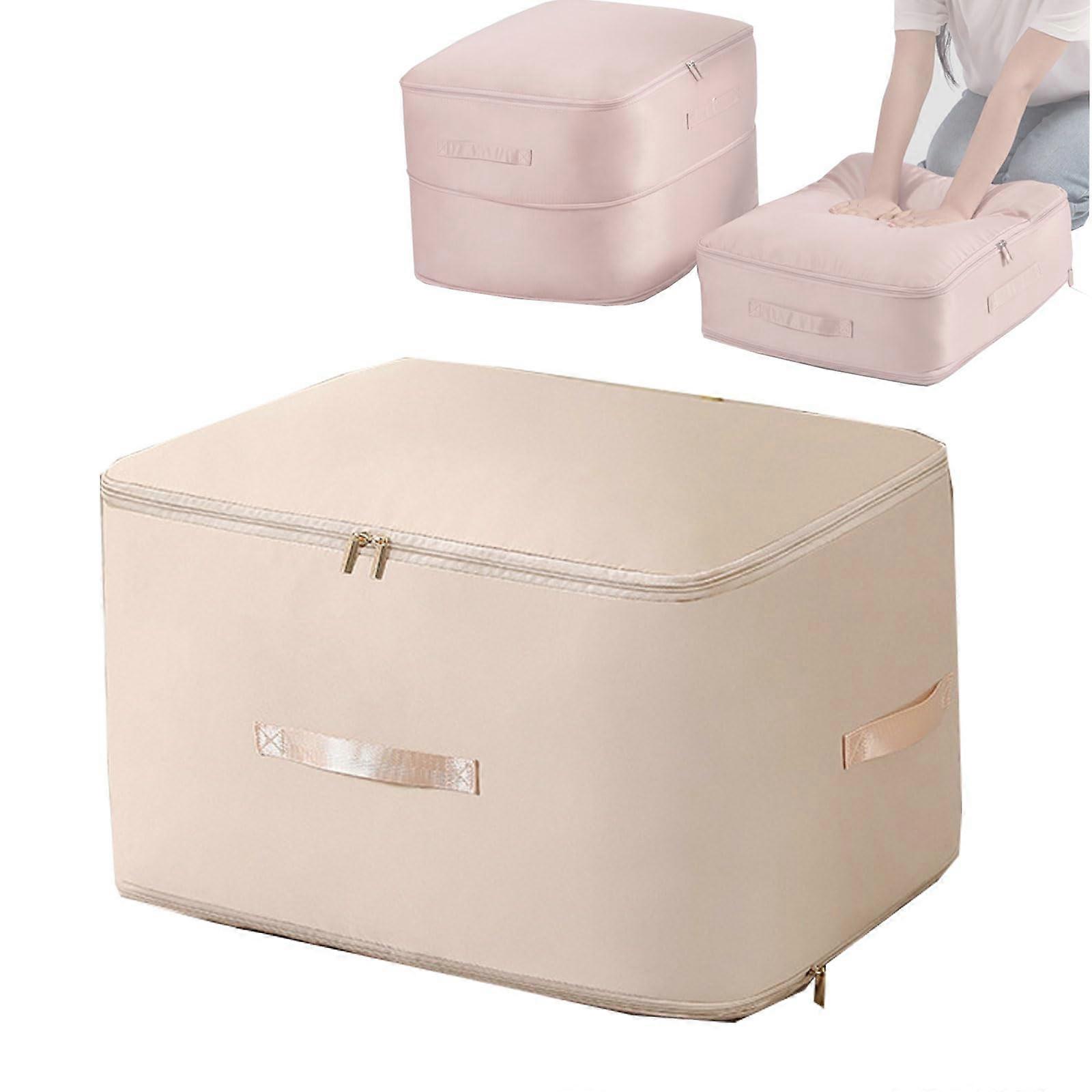 Space Saving Self Compression Organizer Beige Large Heavy Duty Moving Storage Tote For Comforters Blankets Bedding