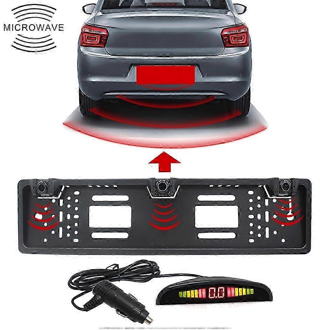 25-26 PZ300L-W Wireless Europe Car License Plate Frame Parking Sensors Reversing Radar with 3 Radar Detector
