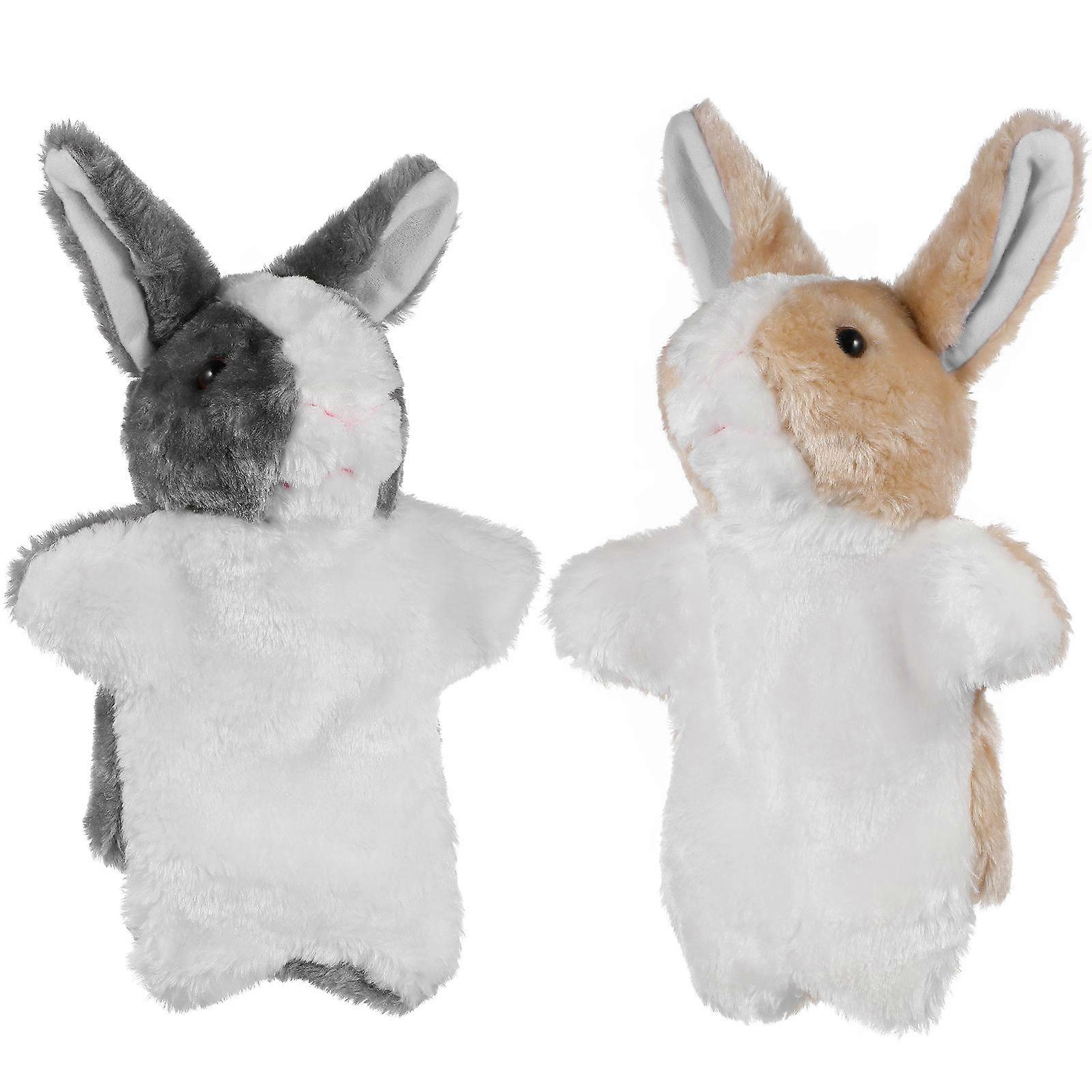 Rabbit Hand Puppet Toy for Kids Playing 2Pcs Brown Plush Hand Doll Interactive